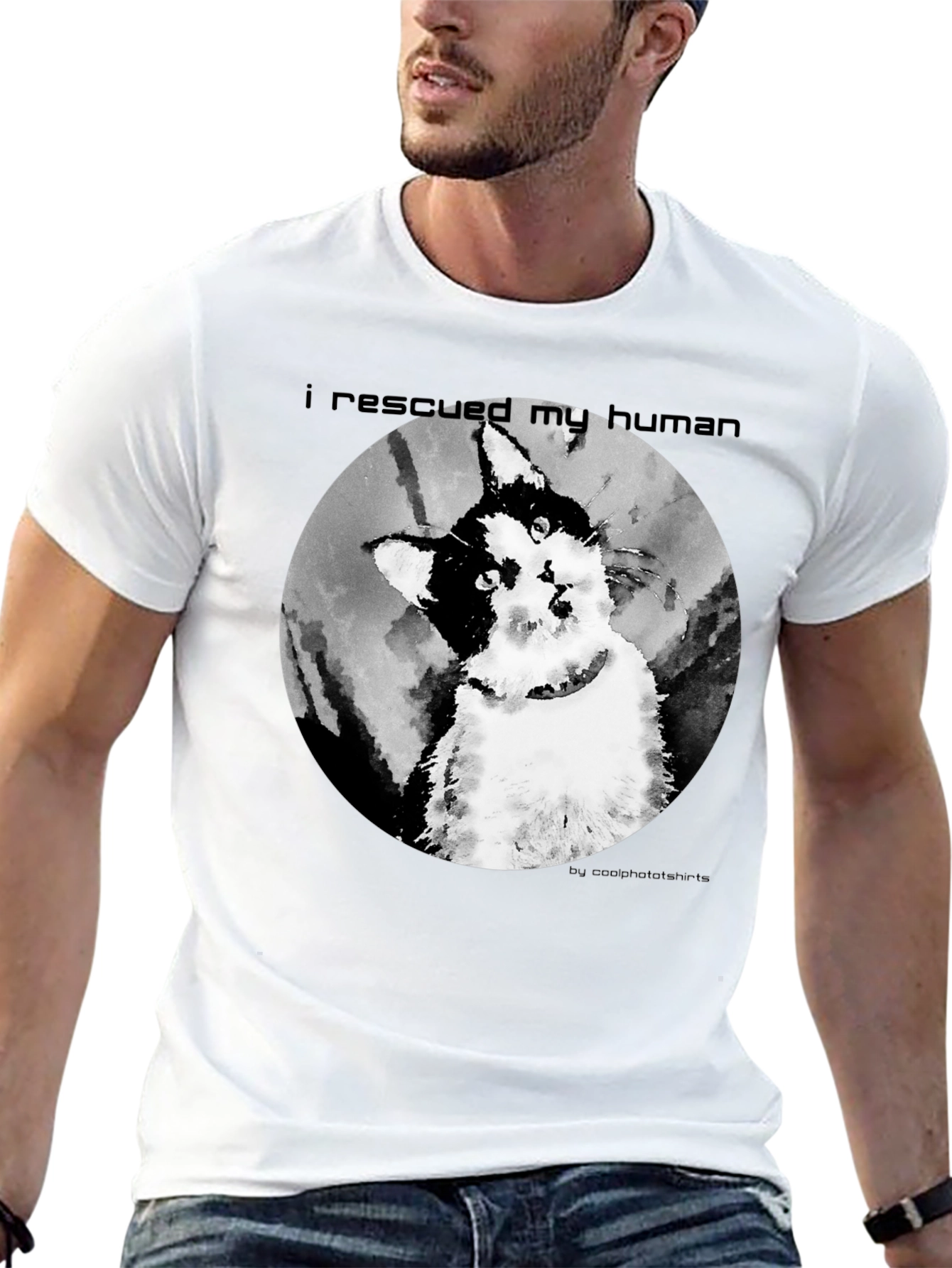 Black Rescued My Human Graphic T-Shirt view 13