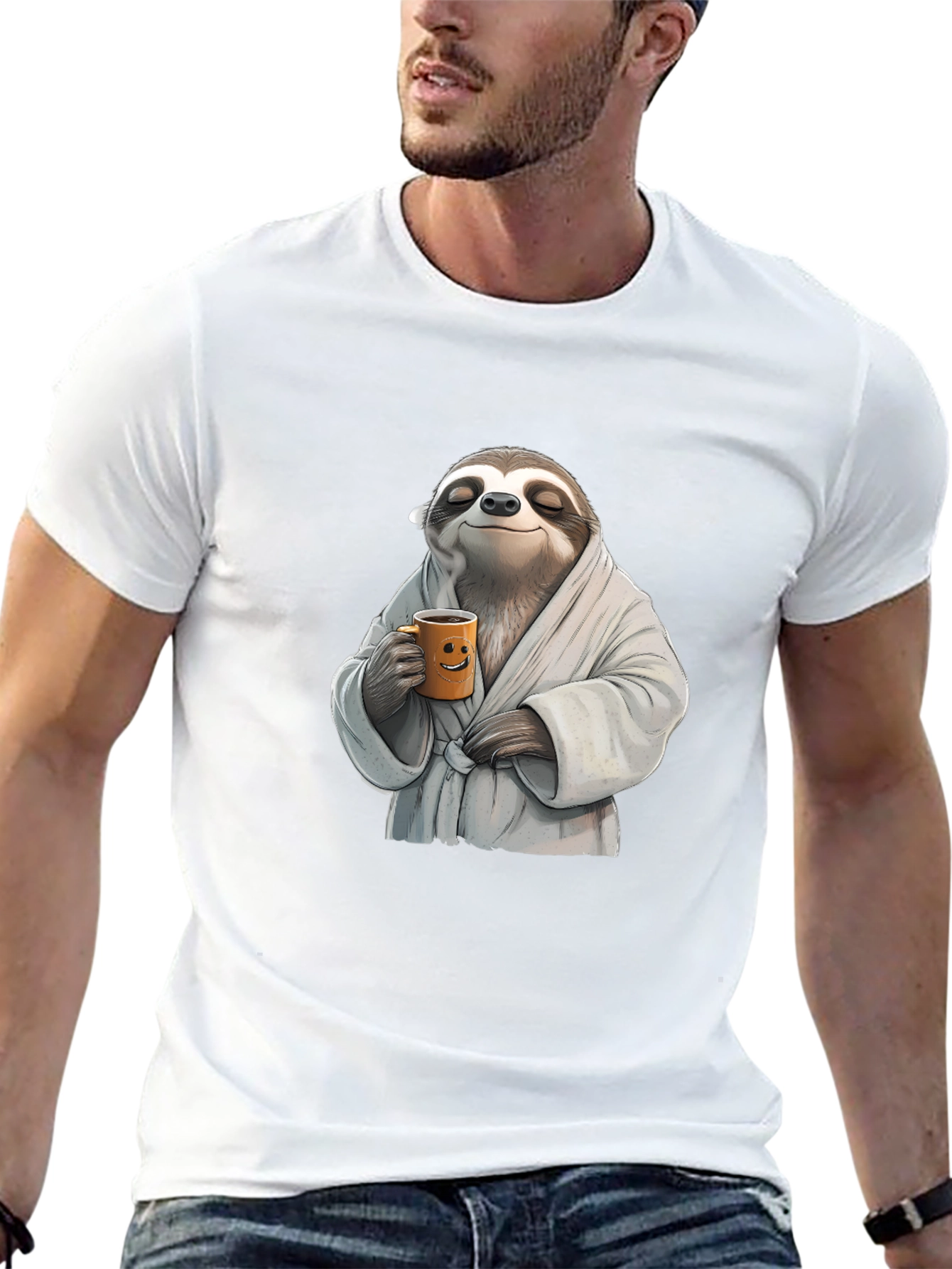 Black Relaxed Sloth Black T-Shirt - Coffee Time! view 13