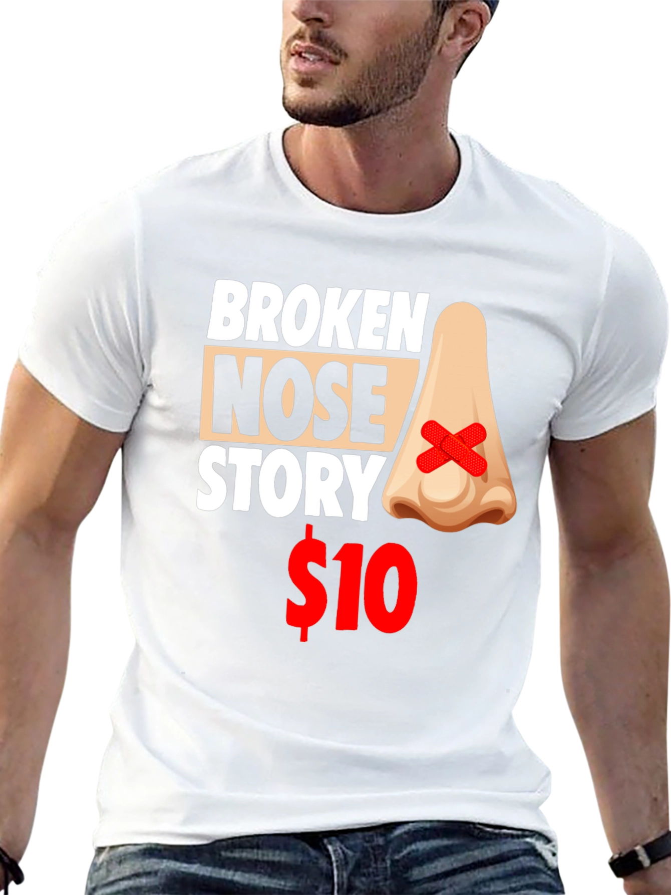 Black Broken Nose Story T-Shirt - Funny Graphic Tee view 13