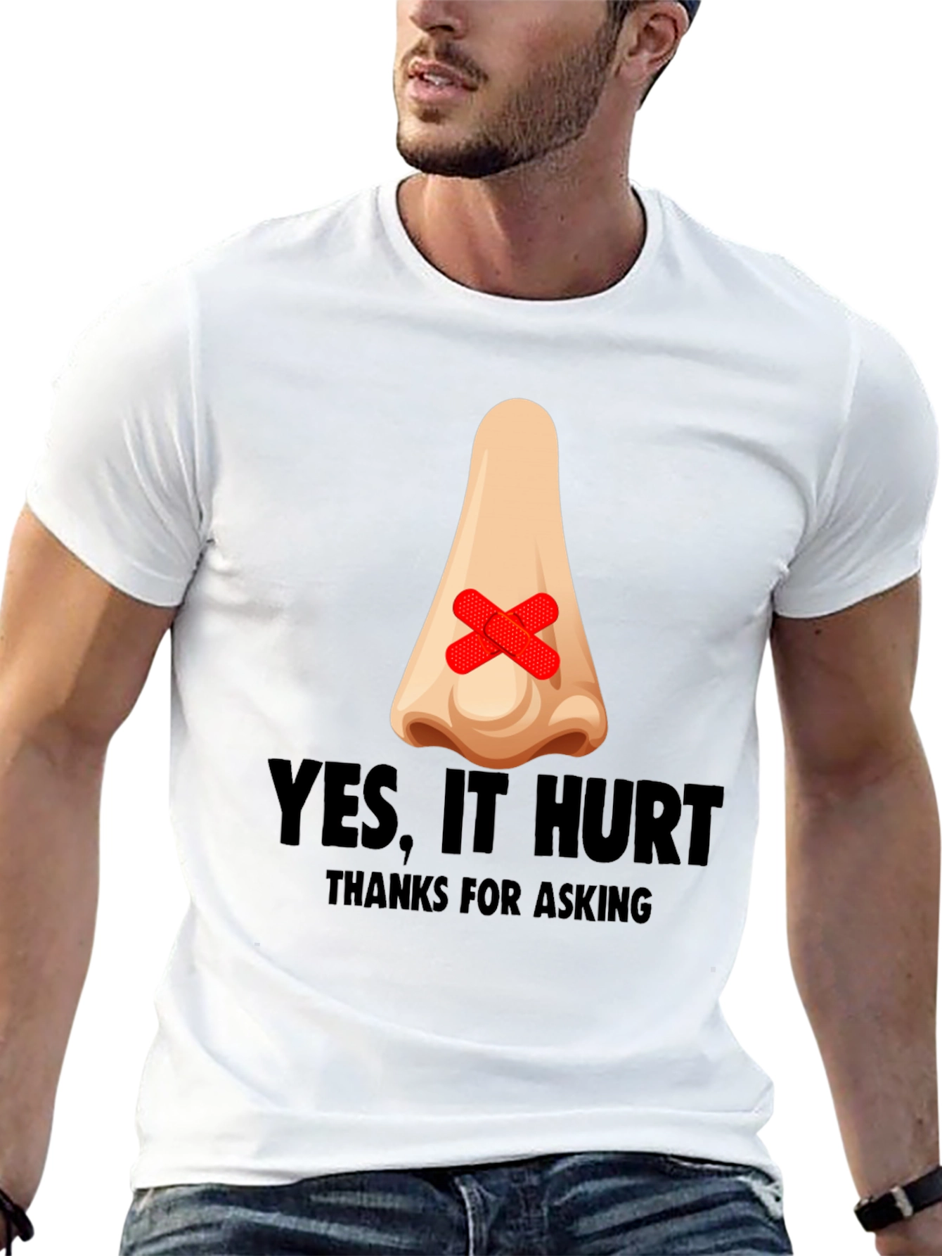 Black Humorous "Yes, It Hurt" Nose Patch T-Shirt view 13