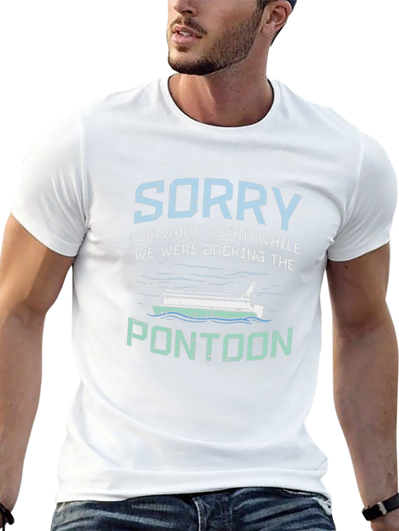 Black Funny Pontoon T-Shirt - Docking Apology Tee view 13