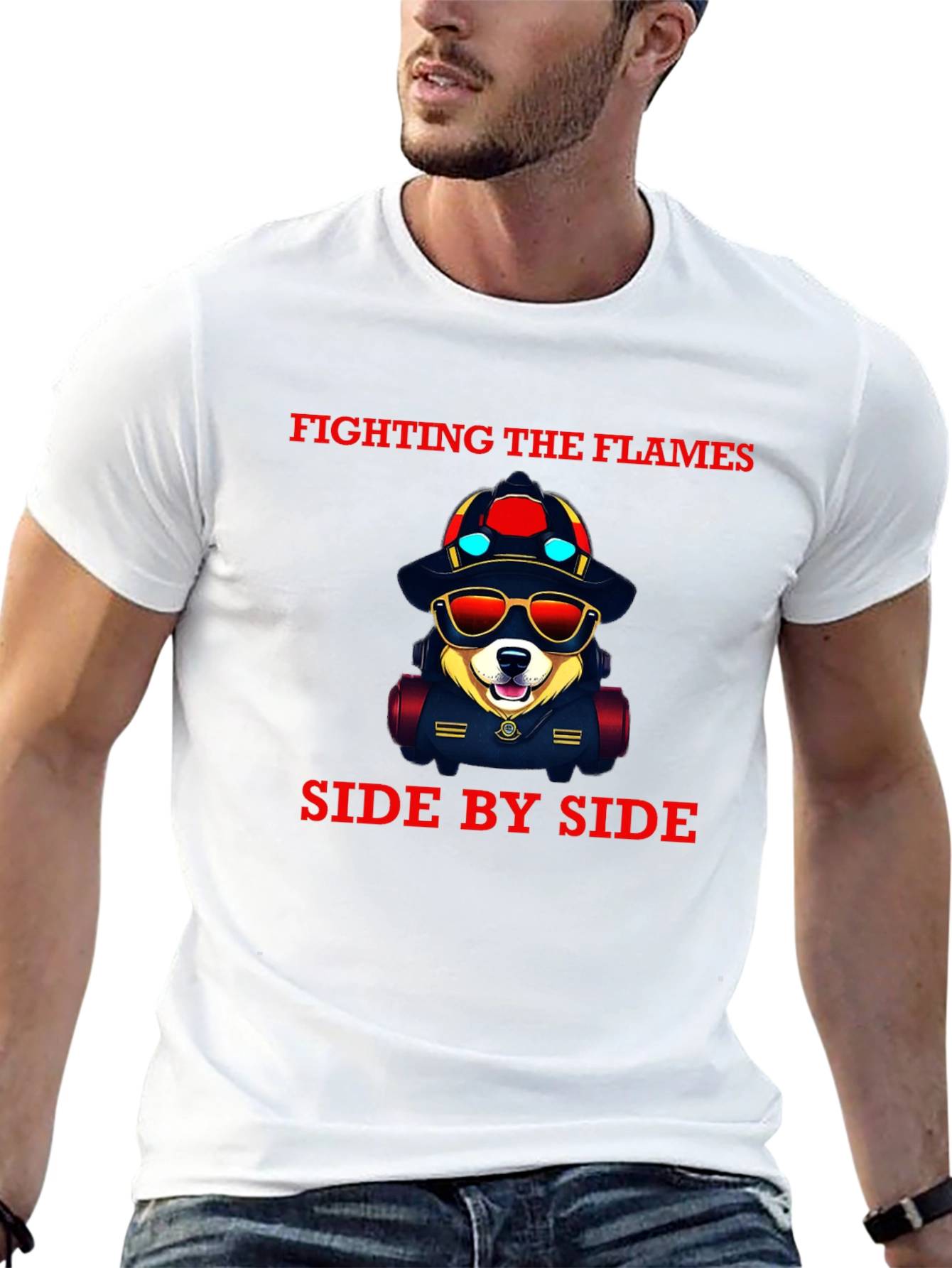 Black Firefighter Dog Graphic Tee view 13