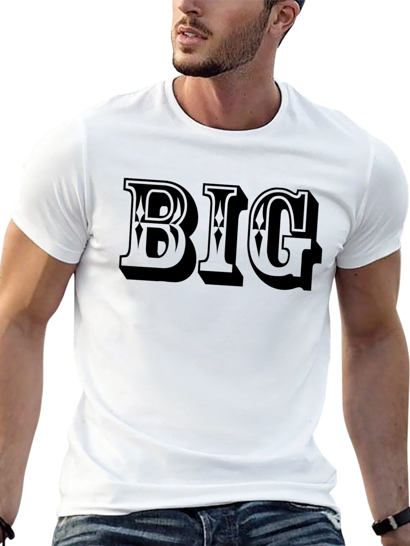 Black Men's BIG Graphic Print Black T-Shirt view 13