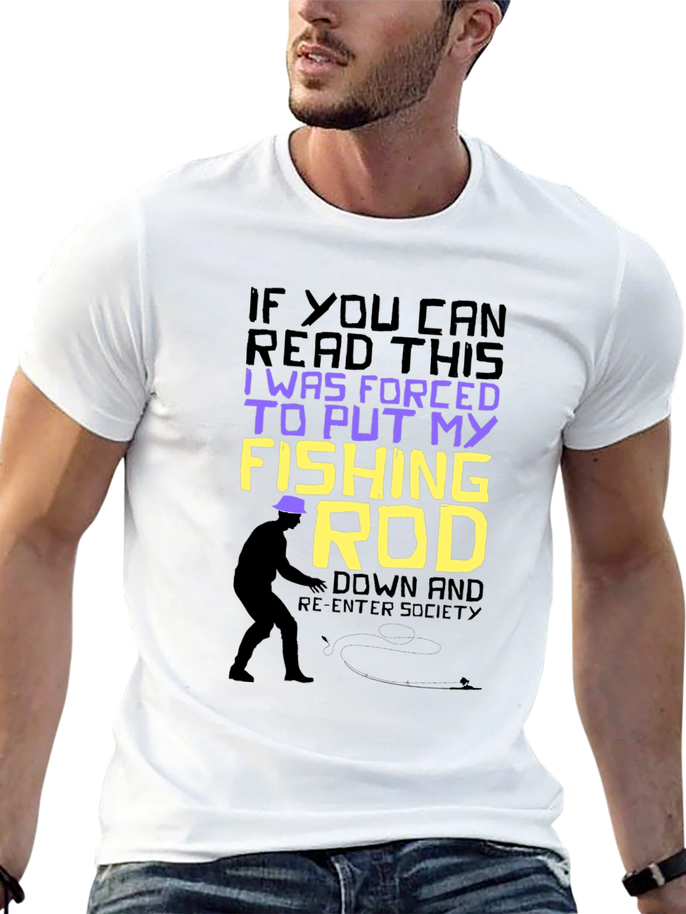 Black Funny Fishing T-Shirt: Forced to Put My Fishing Rod Down view 13