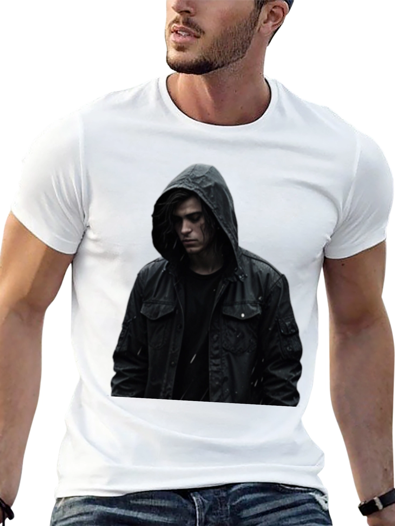 Black Hooded Figure Graphic Black T-Shirt view 13