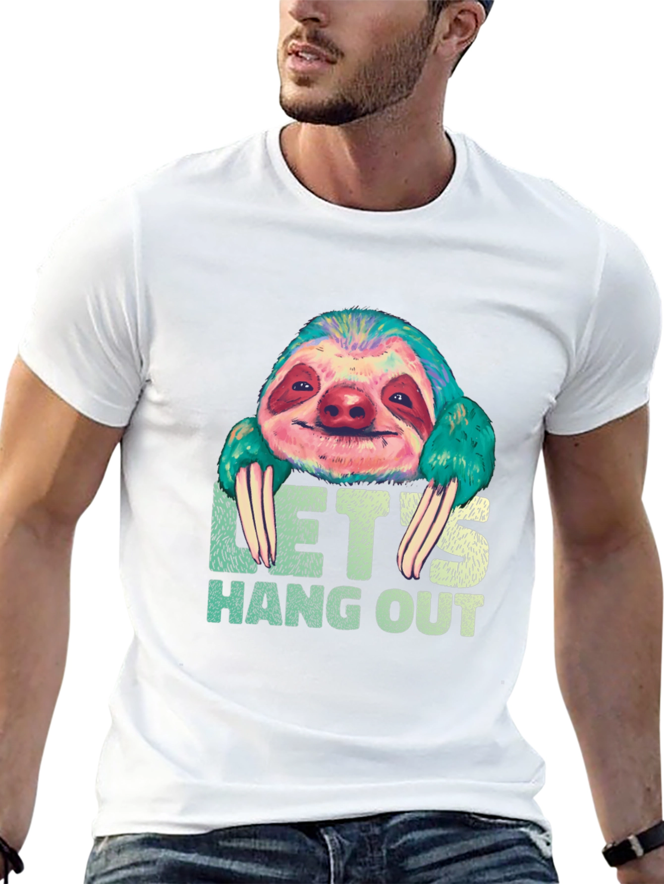 Black Let's Hang Out Sloth Graphic Tee view 13