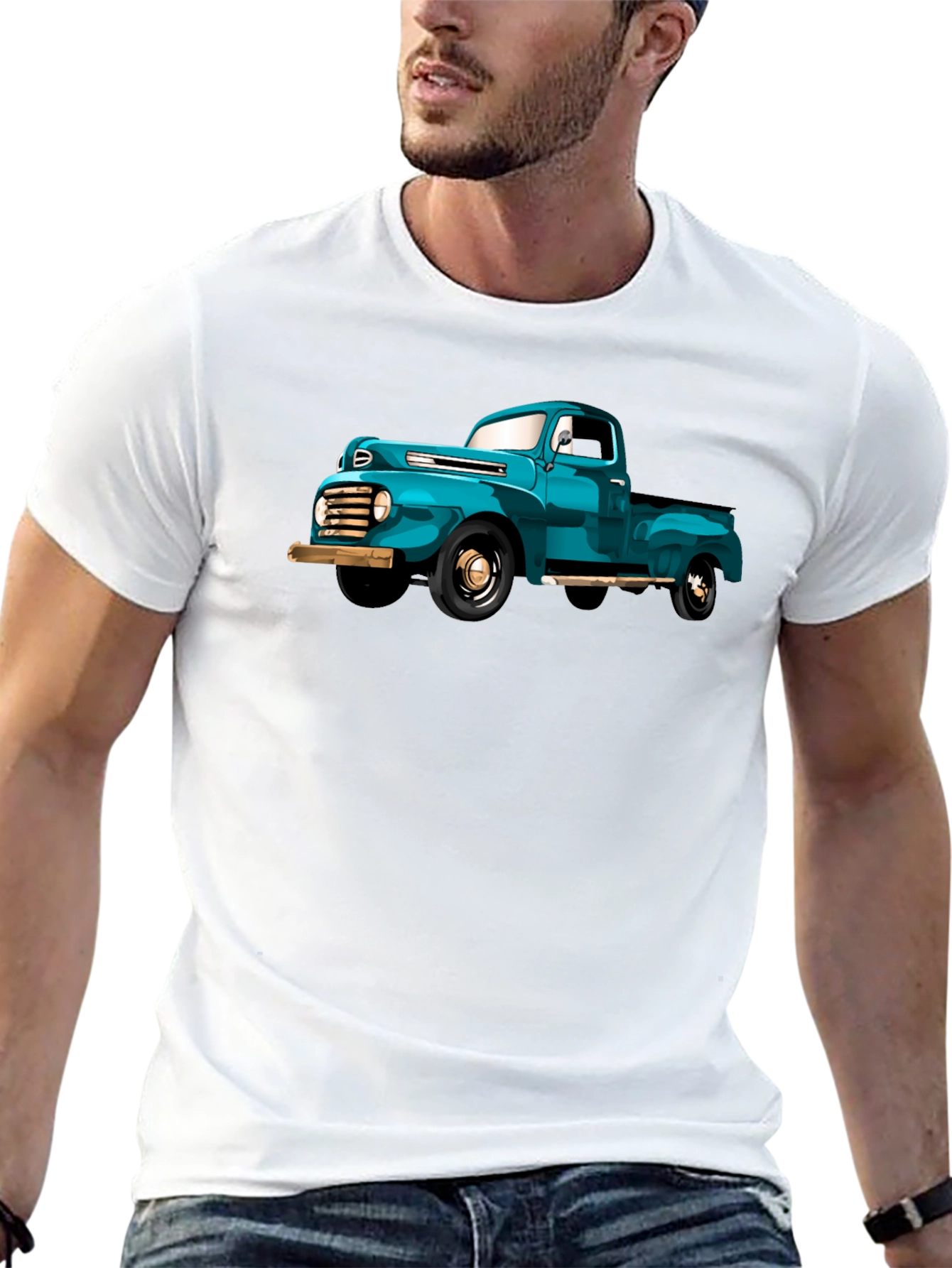 Black Vintage Truck Graphic Tee - Classic Car Lover's Shirt view 13