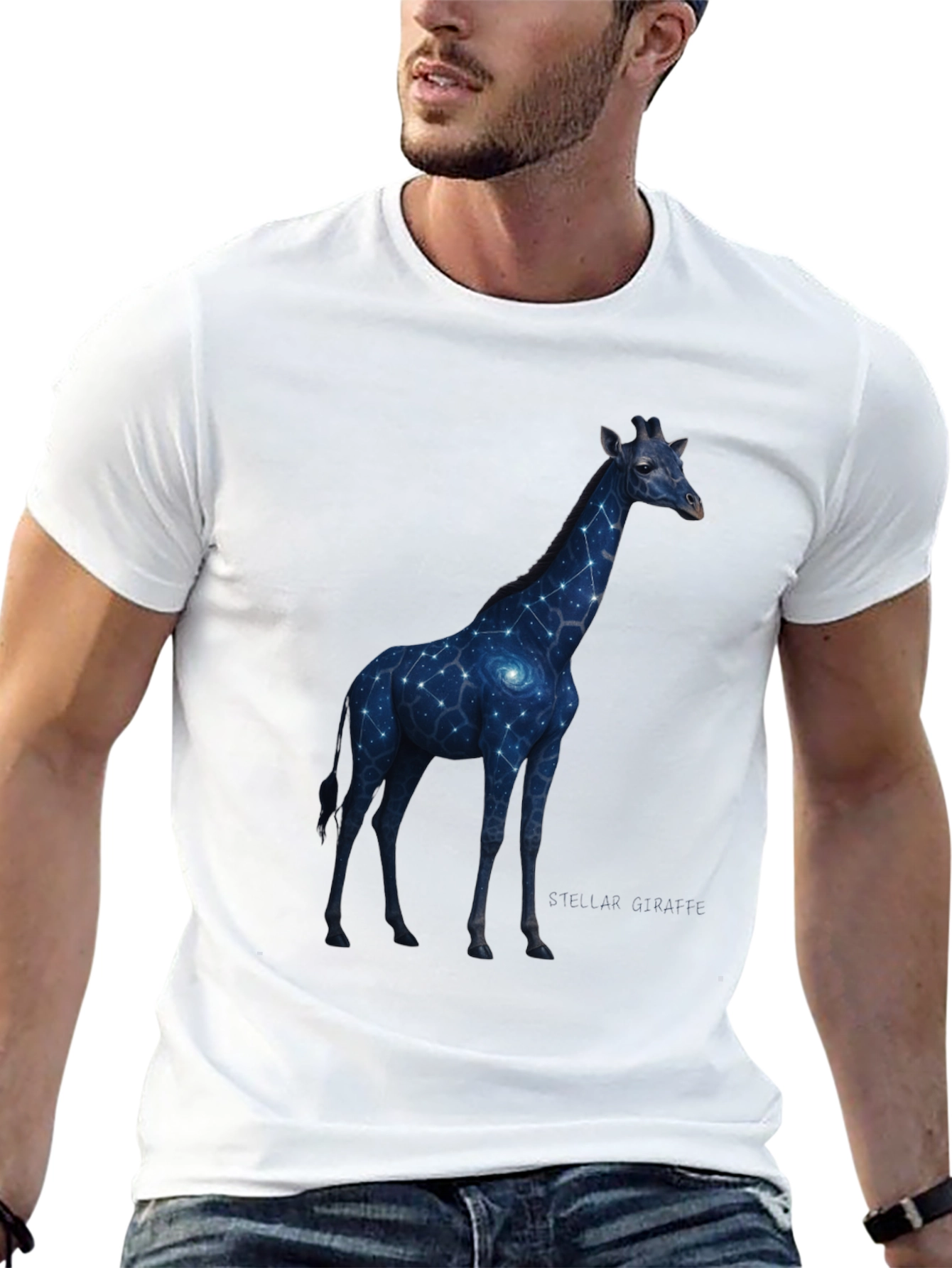Black Galaxy Giraffe Graphic T-Shirt view 13