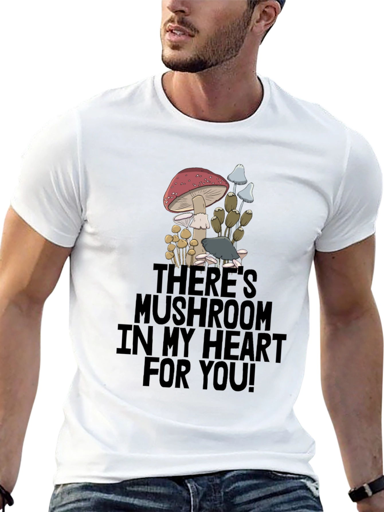 Black Mushroom Heart Graphic T-Shirt - Funny Novelty Tee view 13