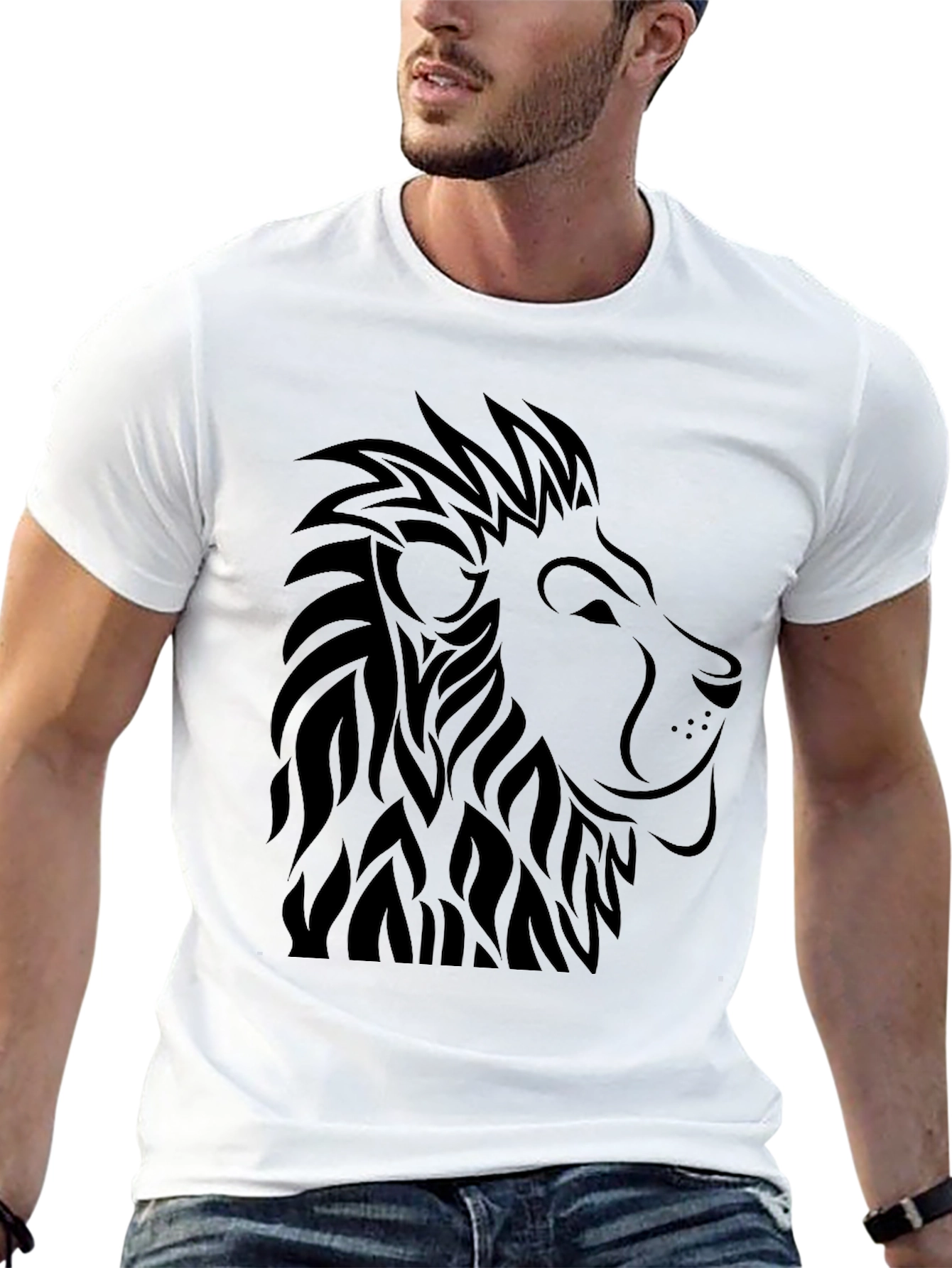 Black Black Lion Graphic Tee - Men's Stylish Crew Neck T-Shirt view 13