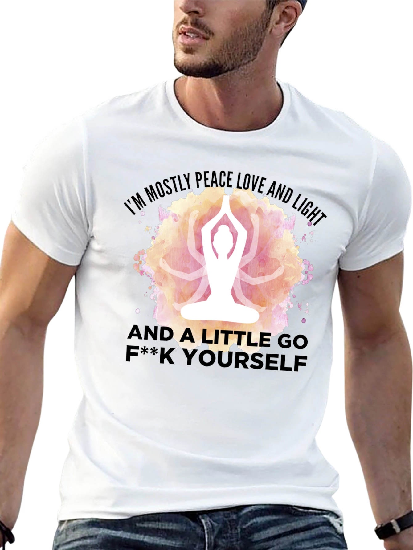 Black Peace Love Light Yoga Funny Graphic T-Shirt view 13