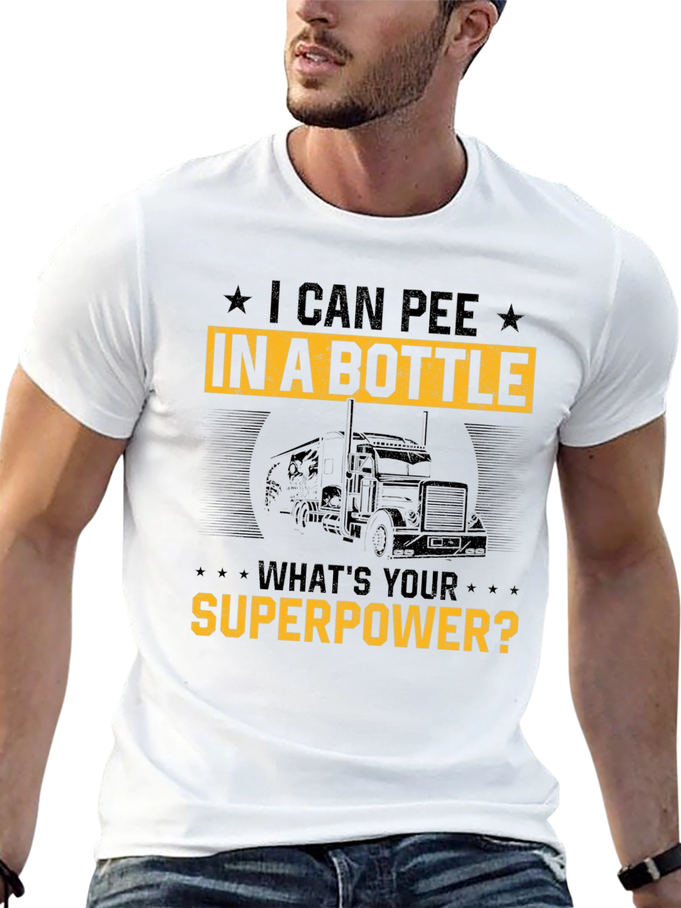 Black I Can Pee In A Bottle Funny Trucker T-Shirt view 13