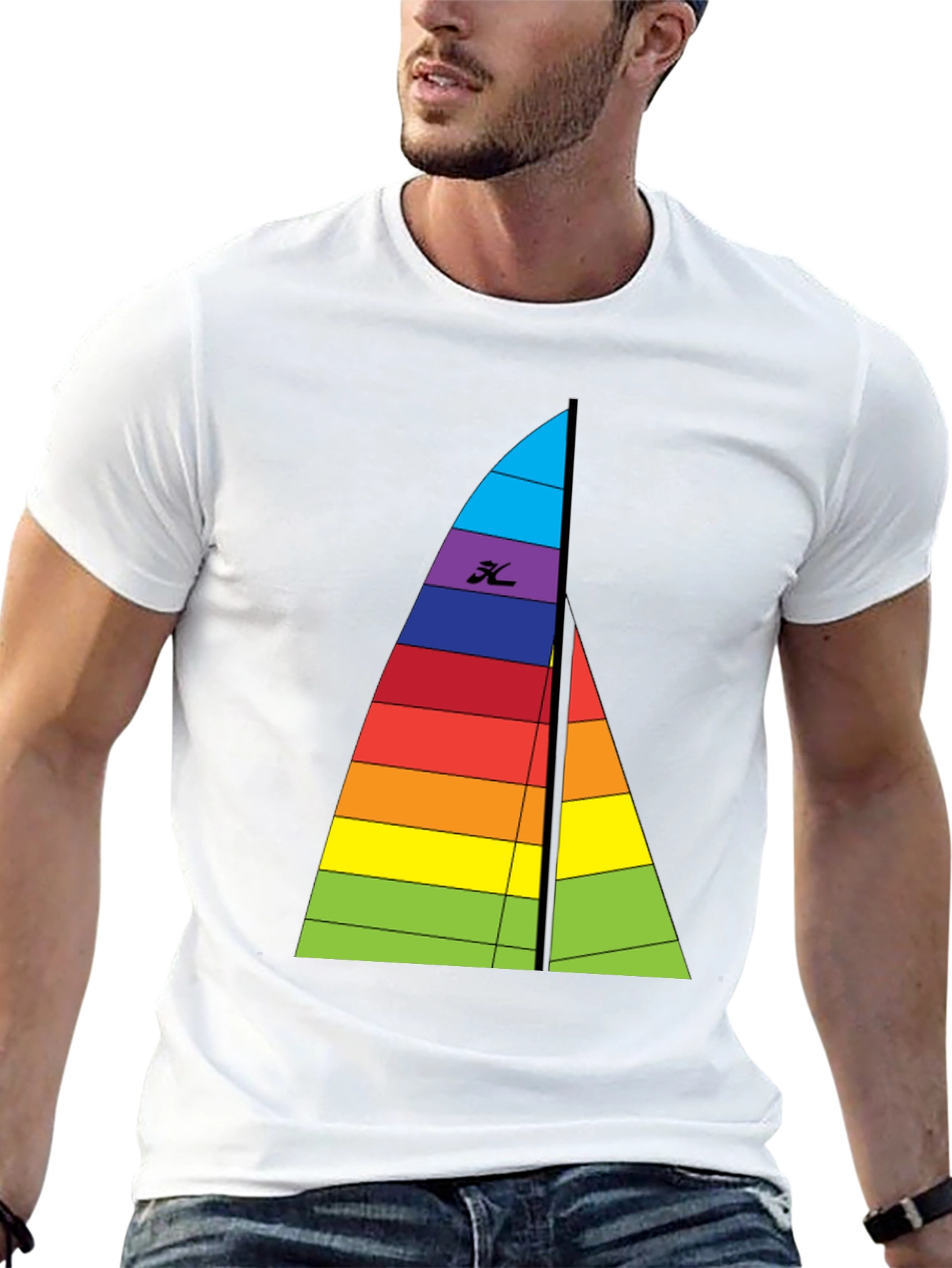 Black Rainbow Sailboat Graphic Tee - Black Cotton T-Shirt view 13