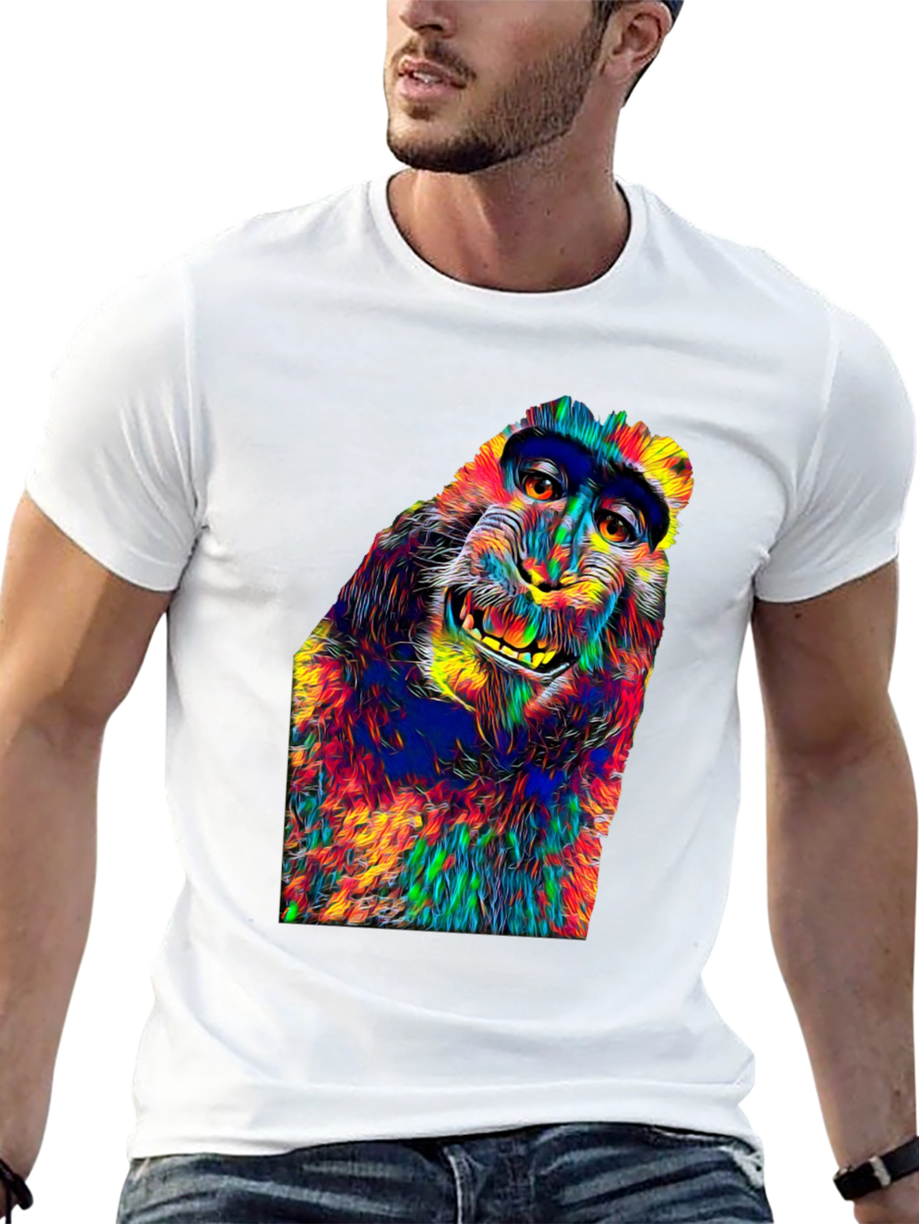 Black Vibrant Monkey Graphic T-Shirt - Unique Colorful Design view 13