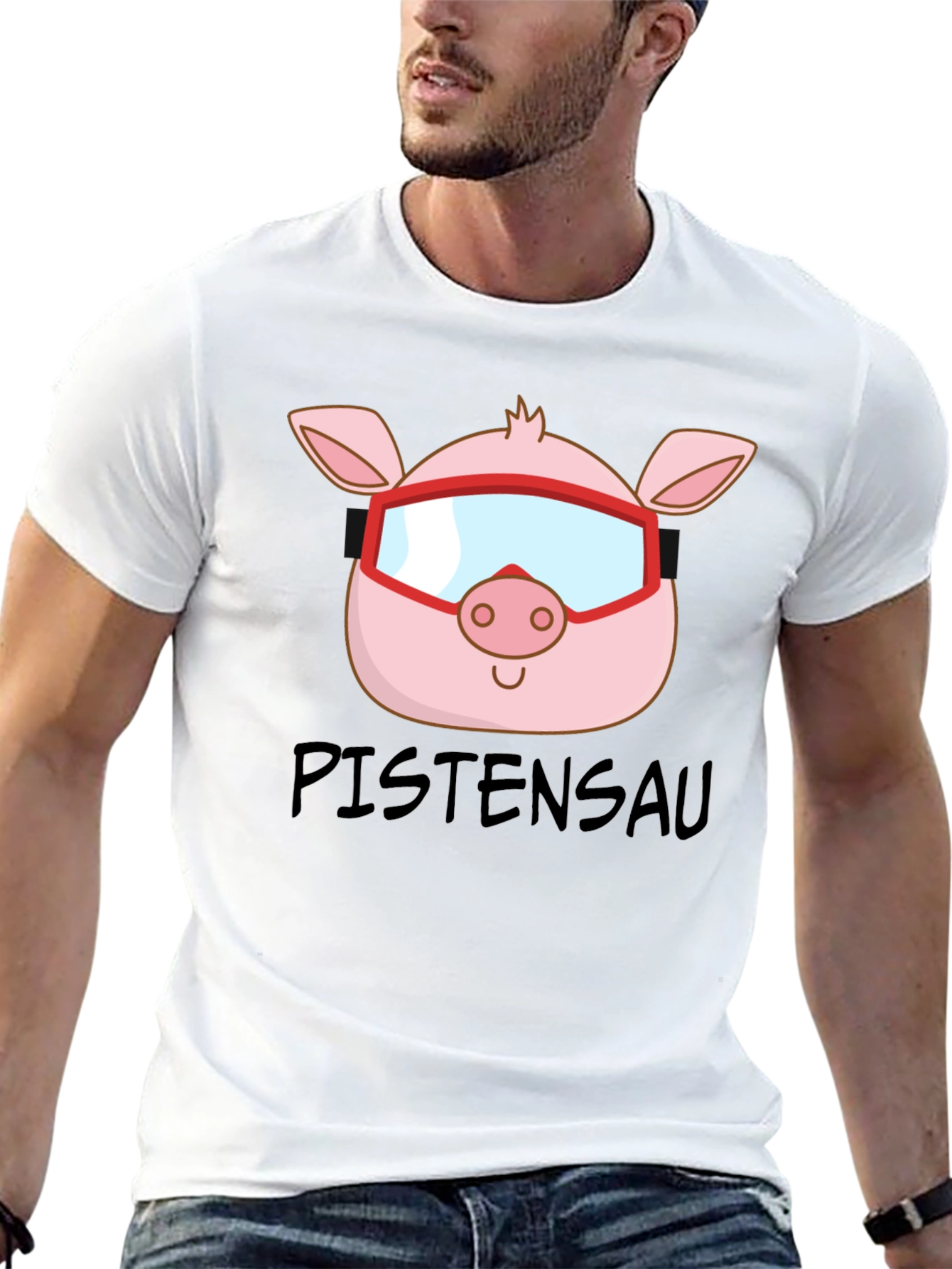Black Ski Pig T-Shirt - PISTENSAU Funny Skiing Design view 13
