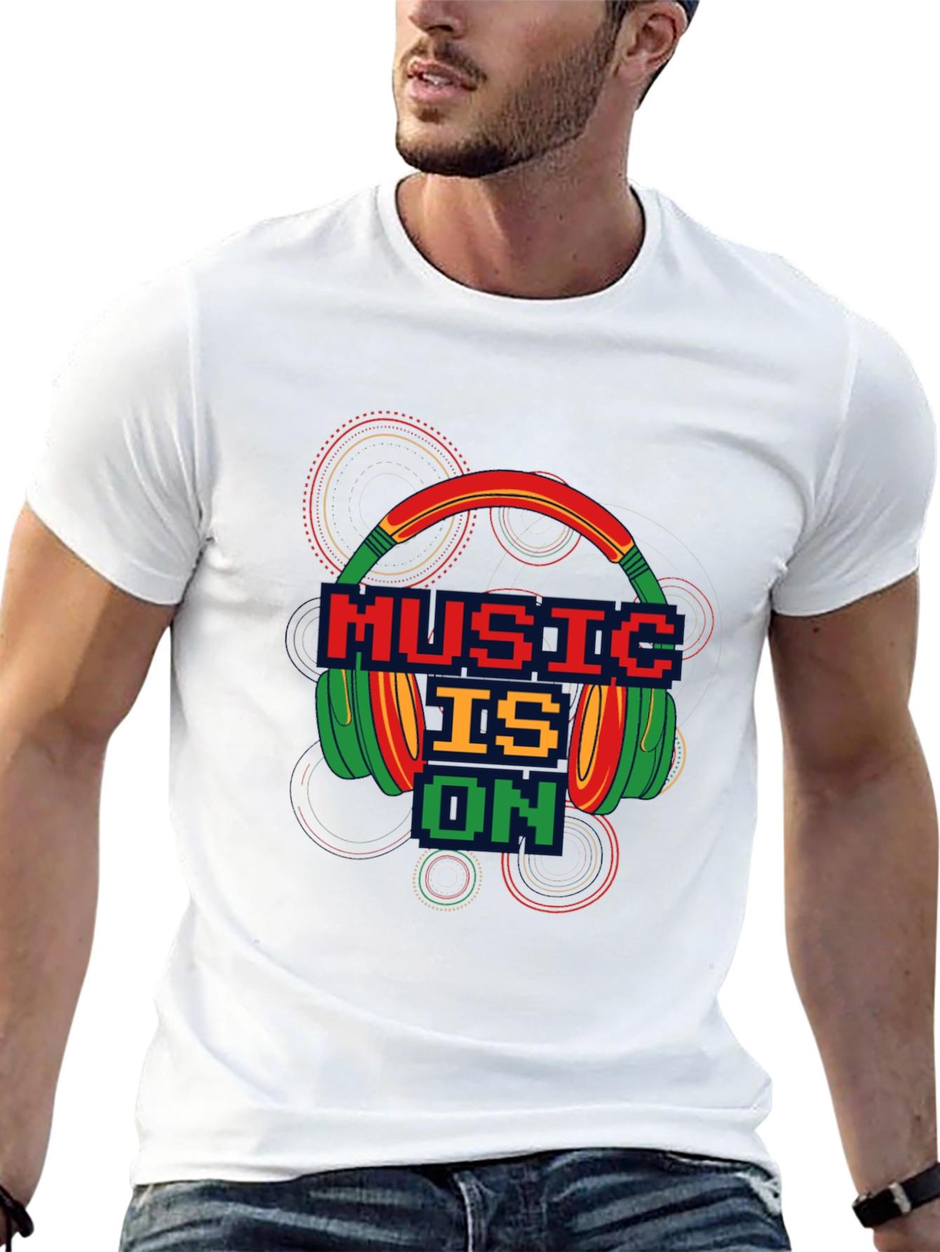 Black Music is On T-Shirt - Pixel Headphones Design view 13