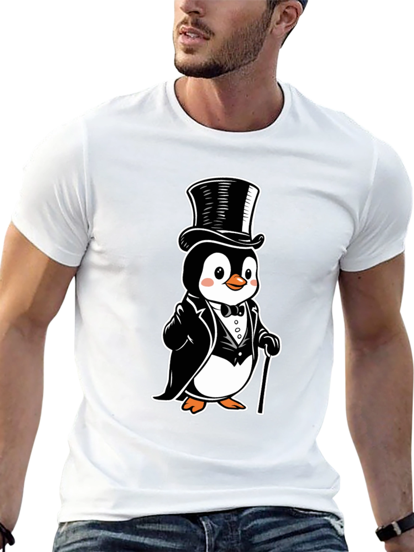 Black Penguin Tuxedo T-Shirt - Cartoon Style view 13
