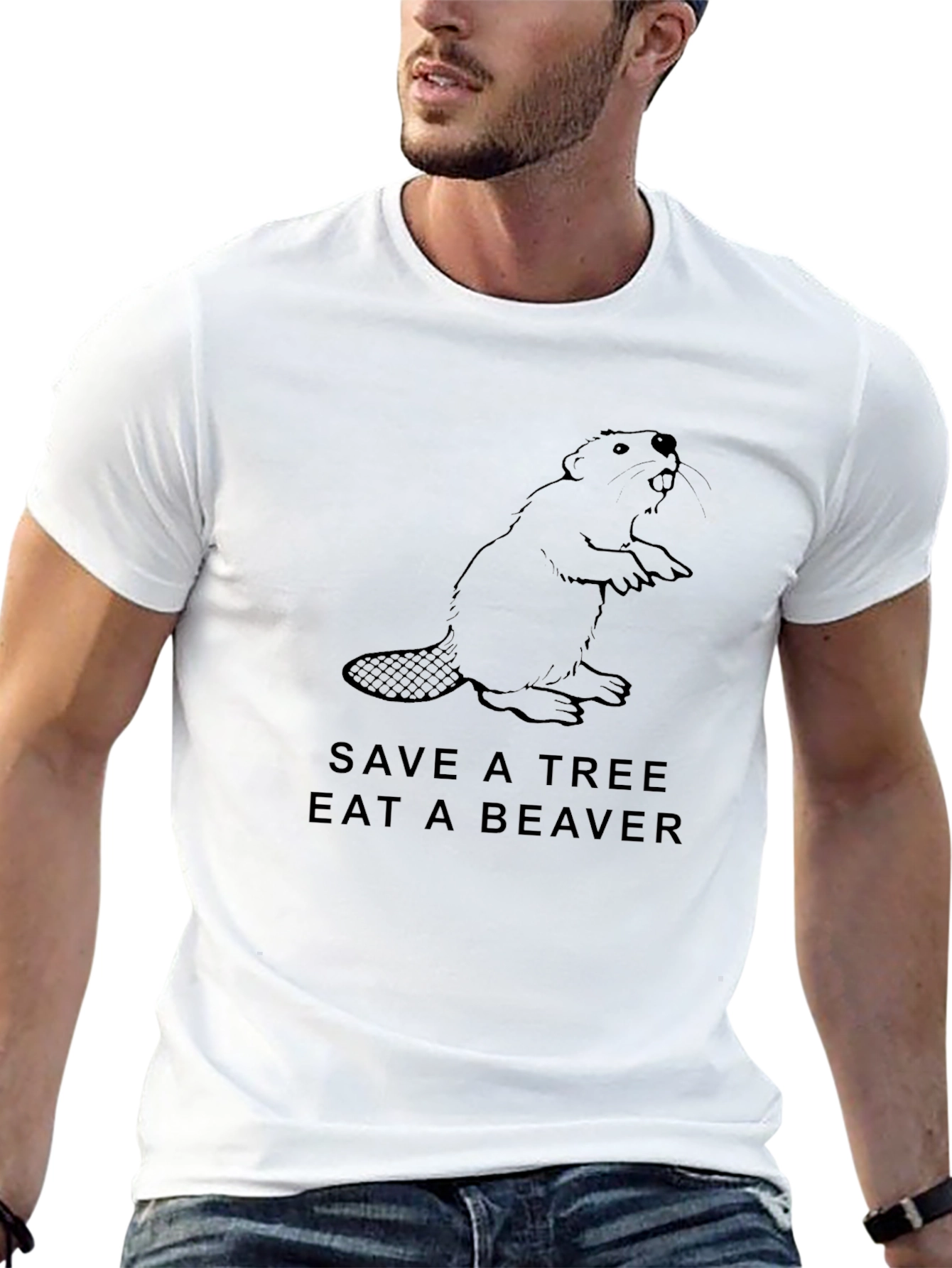 Black Save a Tree Eat a Beaver Graphic T-Shirt view 13