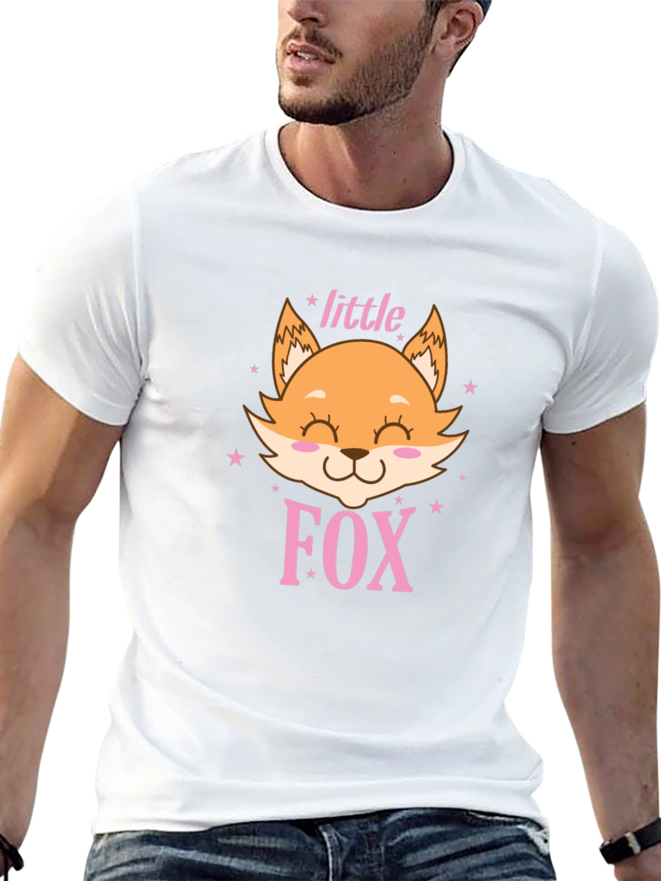 Black Cute Little Fox Graphic Tee - Unisex Black Shirt view 13