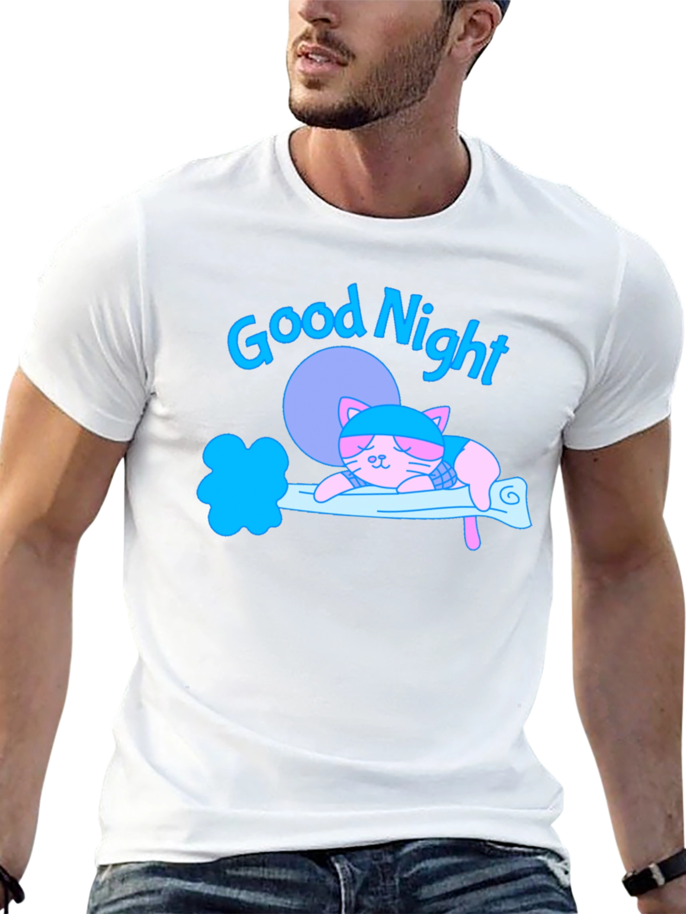 Black Good Night Cat T-Shirt view 13