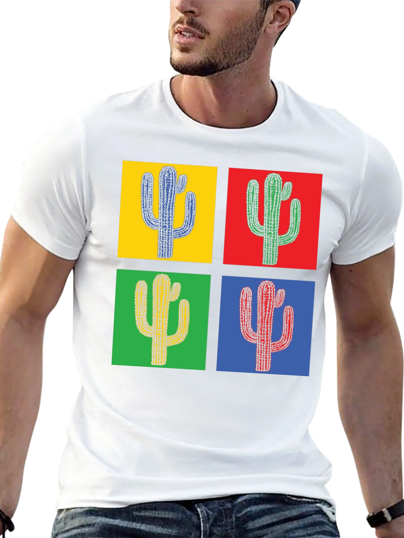 Black Pop Art Cactus Tee - Stylish Graphic T-Shirt view 13