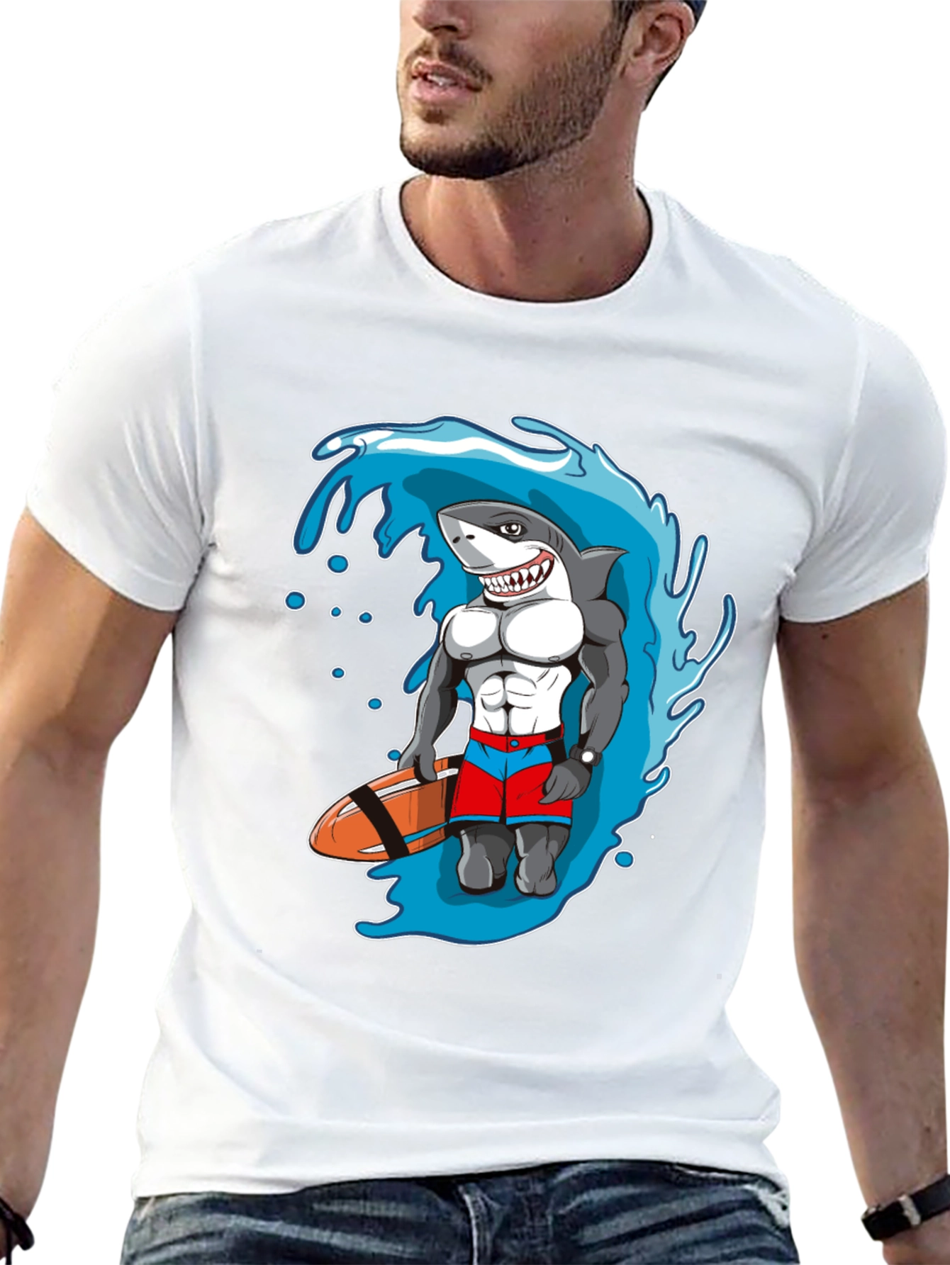 Black Shark Lifeguard Black T-Shirt, Funny Cartoon Design view 13