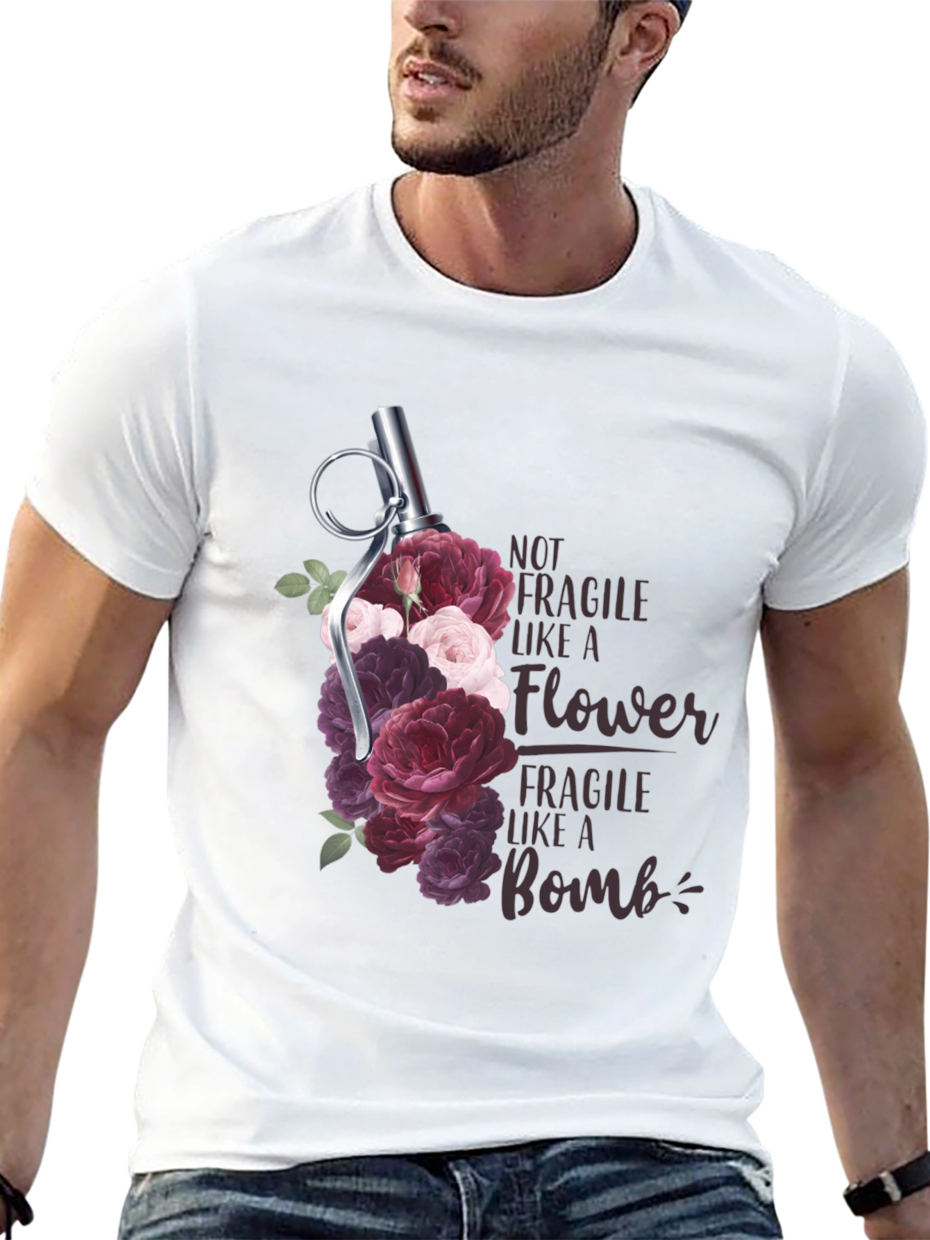 Black Floral Grenade T-Shirt - Not Fragile Bomb Tee view 13