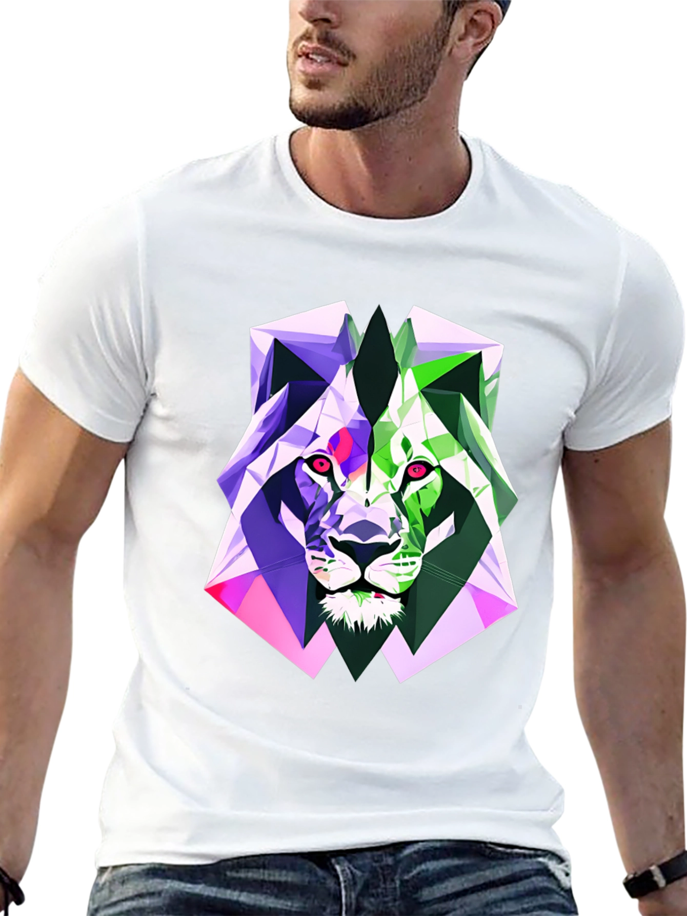 Black Geometric Lion Graphic Tee - Bold Style view 13