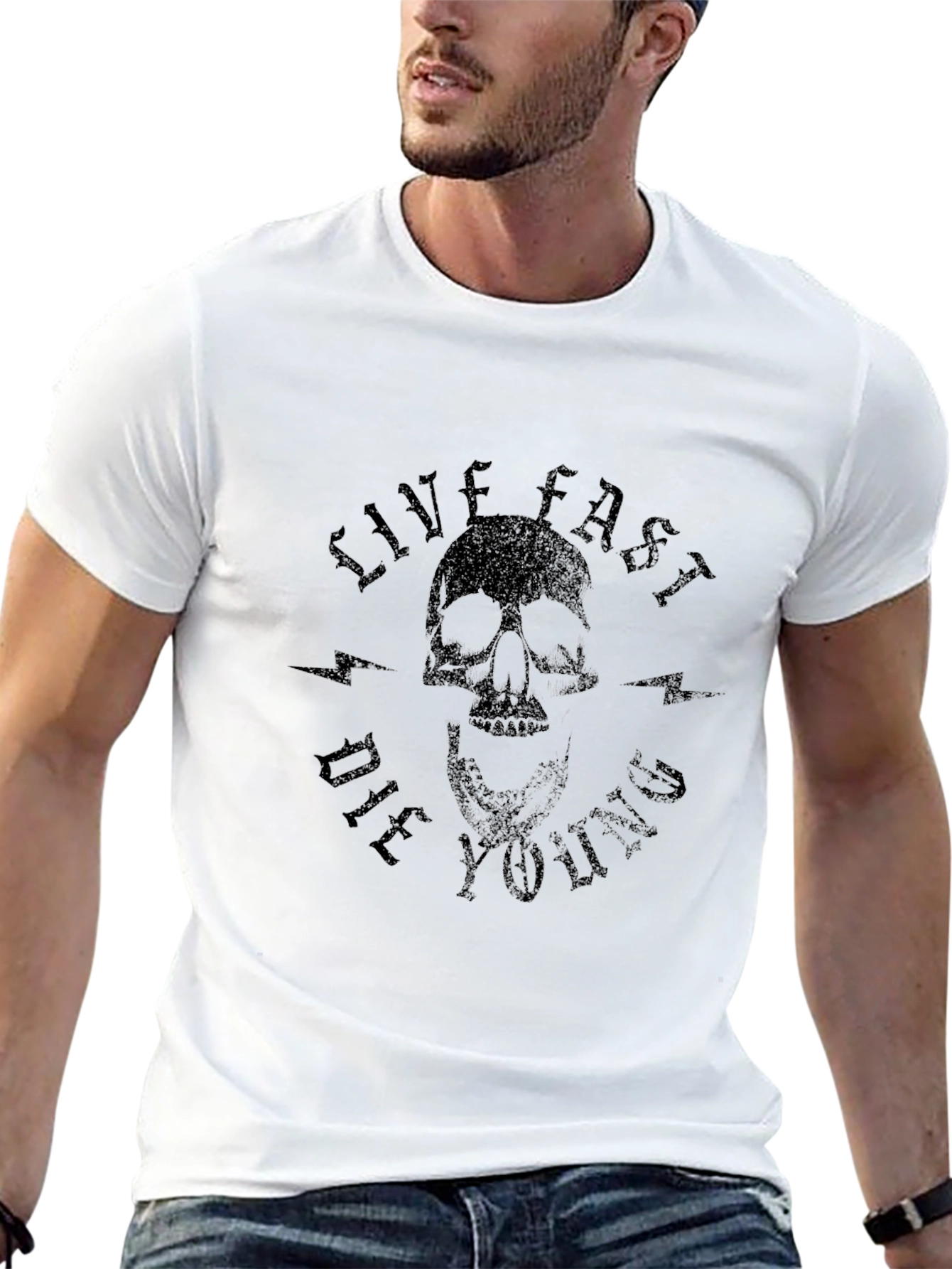 Black Live Fast Die Young Skull Graphic T-Shirt view 13
