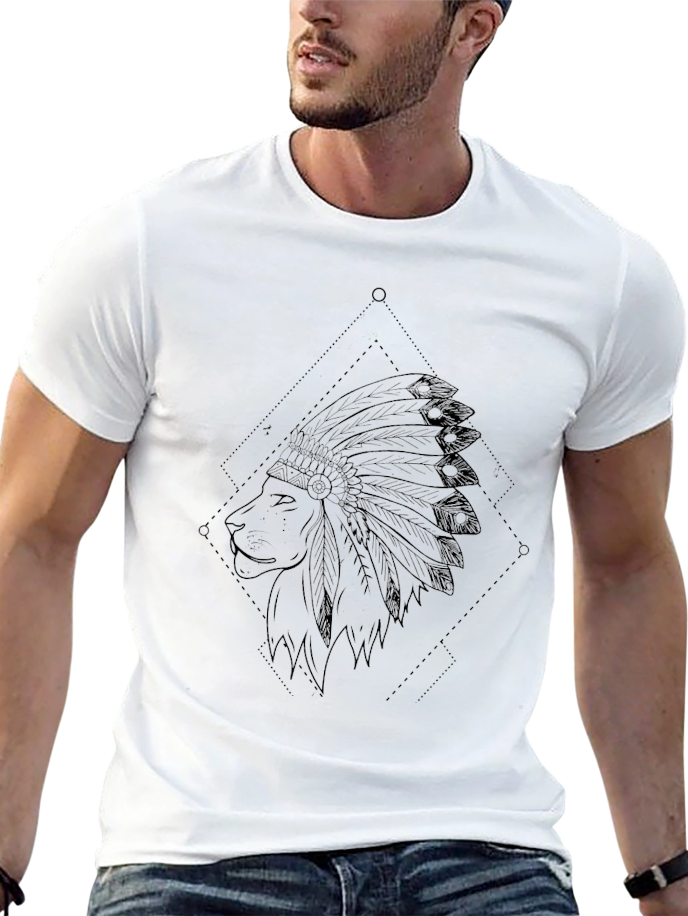 Black Lion Headdress Graphic Black T-Shirt view 13