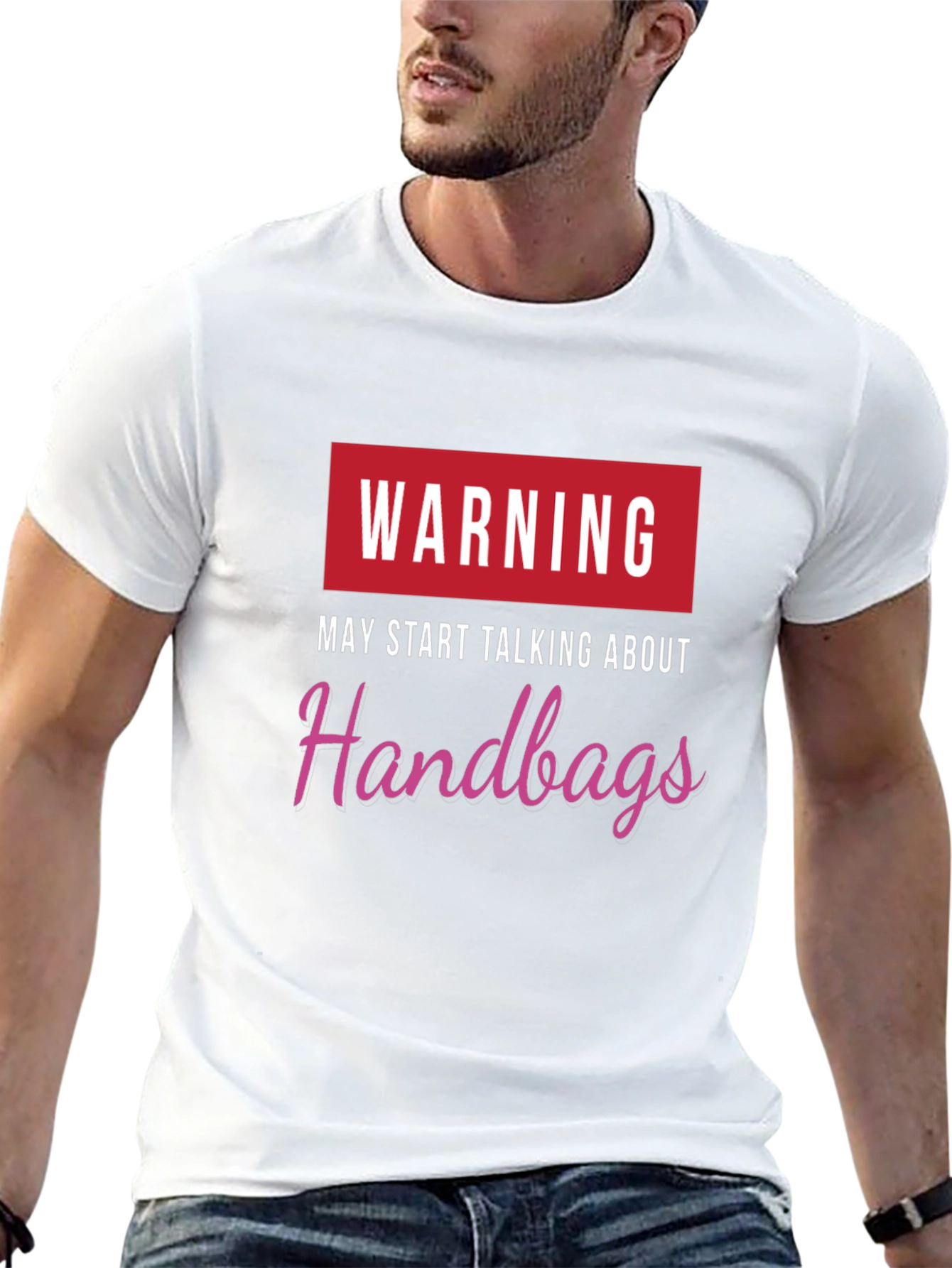 Black Warning May Start Talking Handbags Black T-Shirt view 13