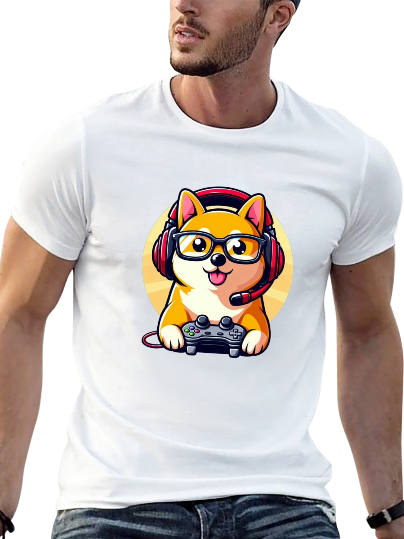 Black Gamer Dog T-Shirt: Shiba Inu with Headset view 13