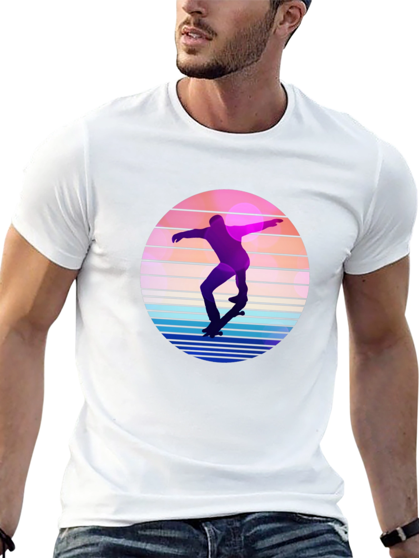 Black Retro Skateboarder Graphic Tee - Cool Sunset Design view 13