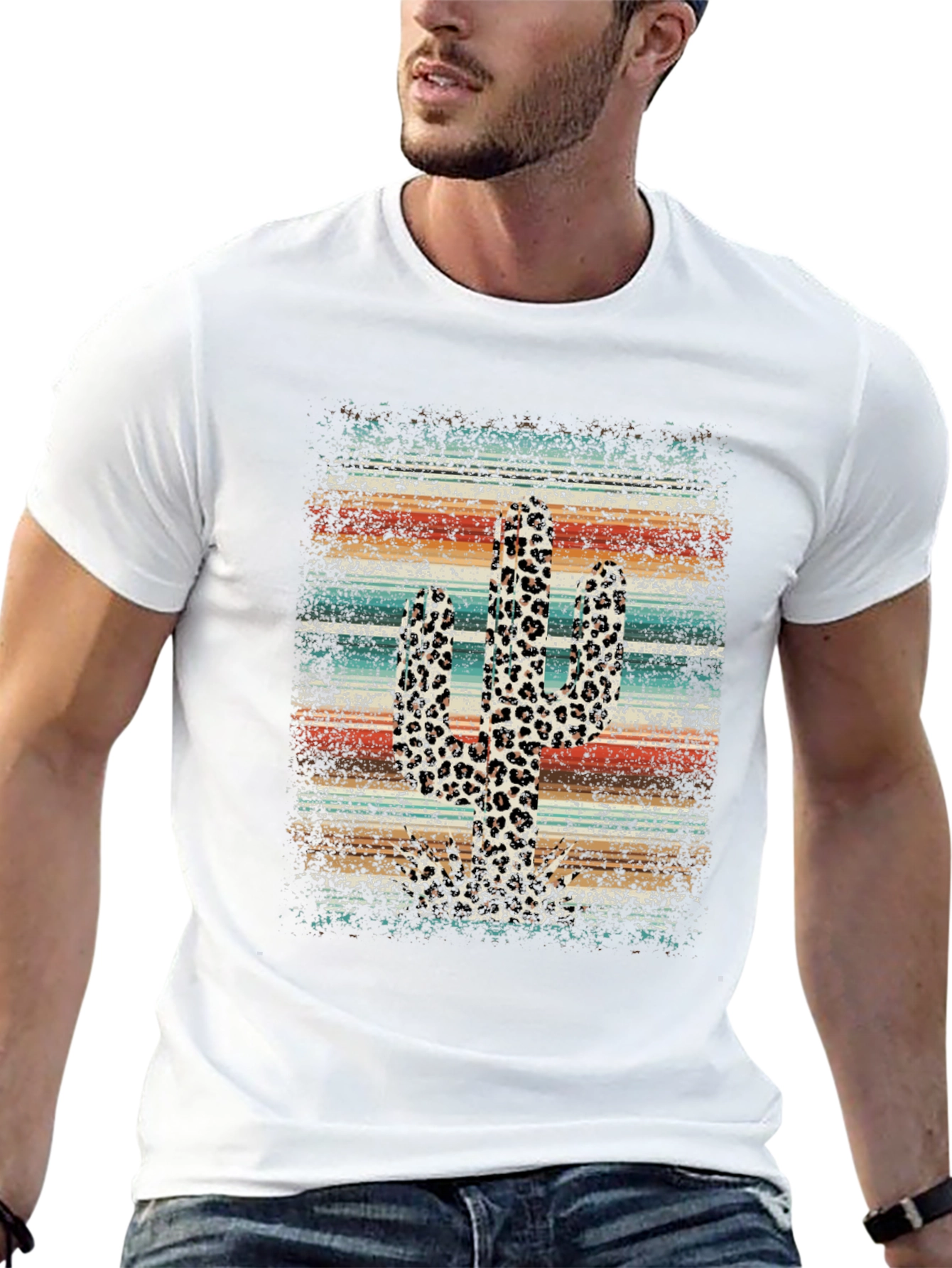 Black Cactus Leopard Print T-Shirt - Western Style Tee view 13