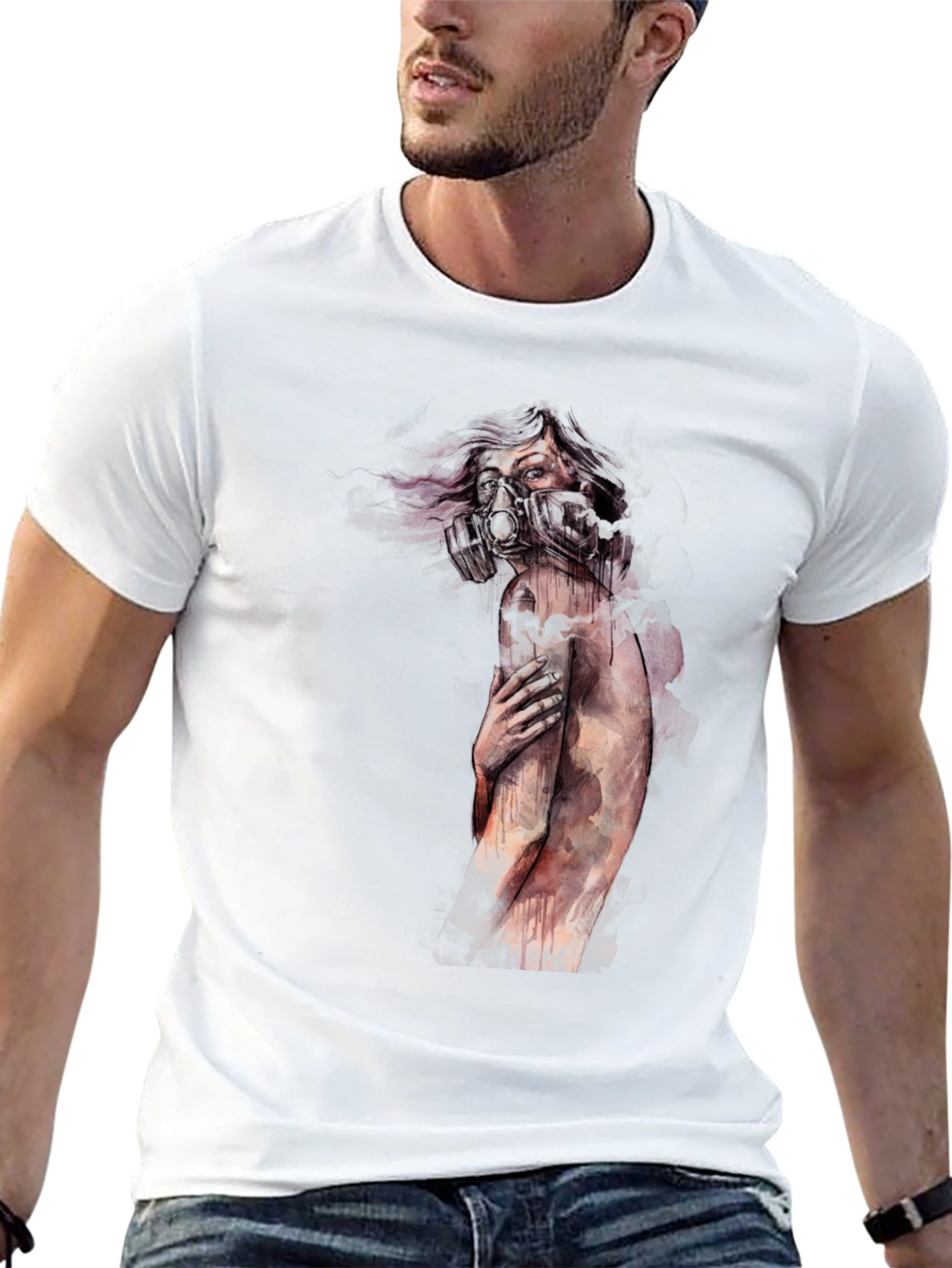 Black Unique Graphic Tee - Apocalyptic Watercolor Design view 13