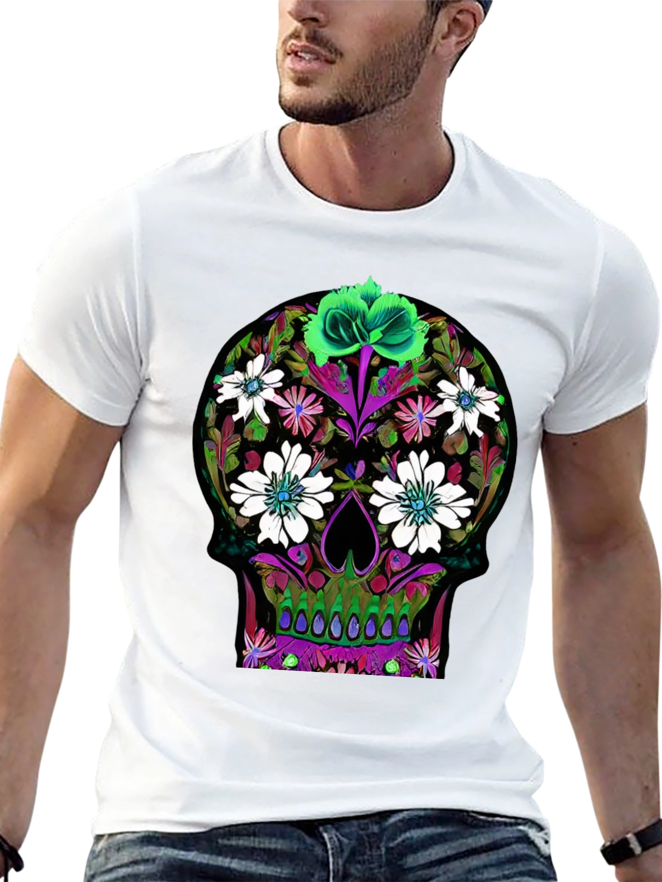 Black Floral Skull Graphic T-Shirt view 13