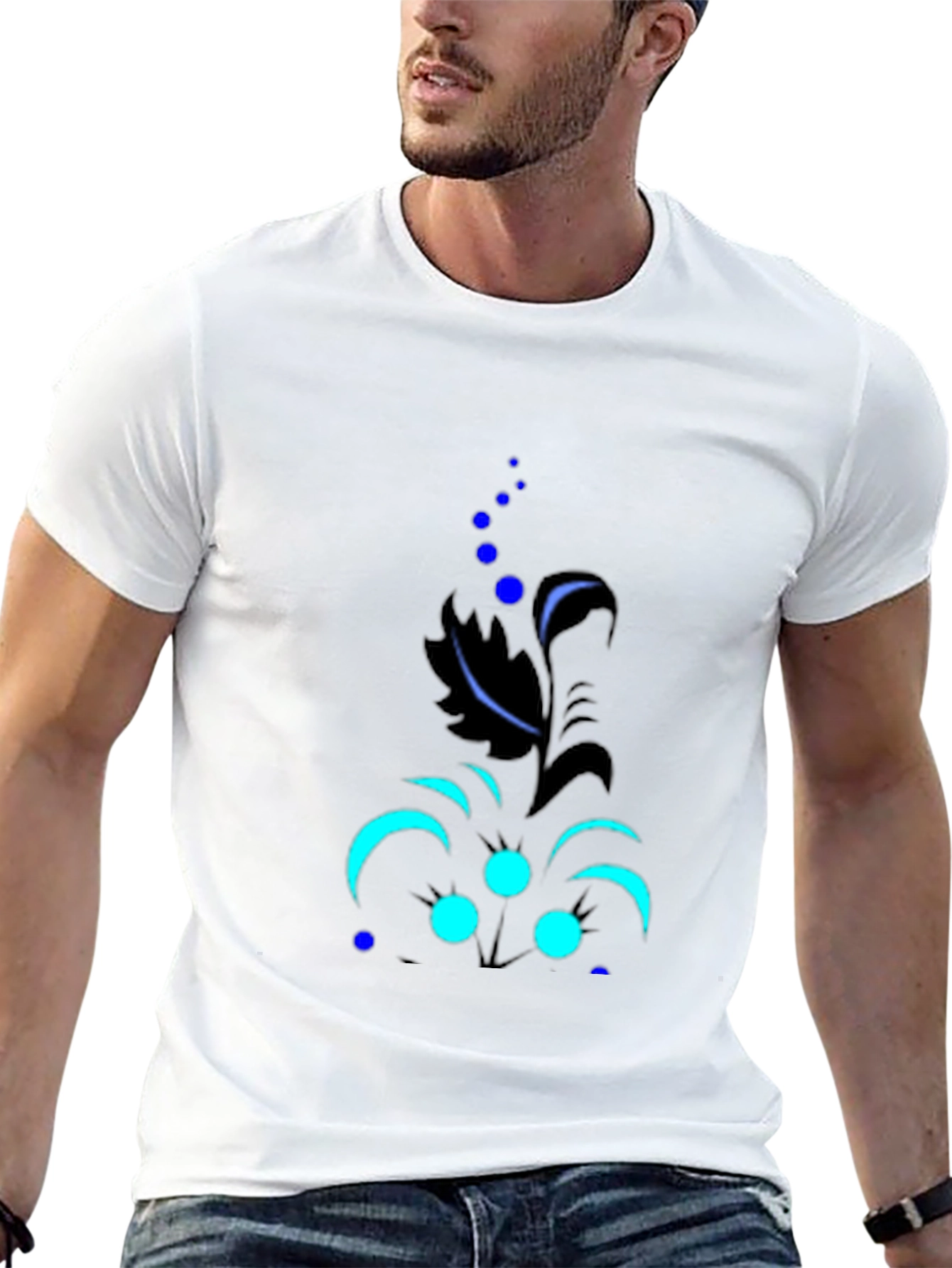 Black Men's Black Tee with Abstract Floral Design view 13