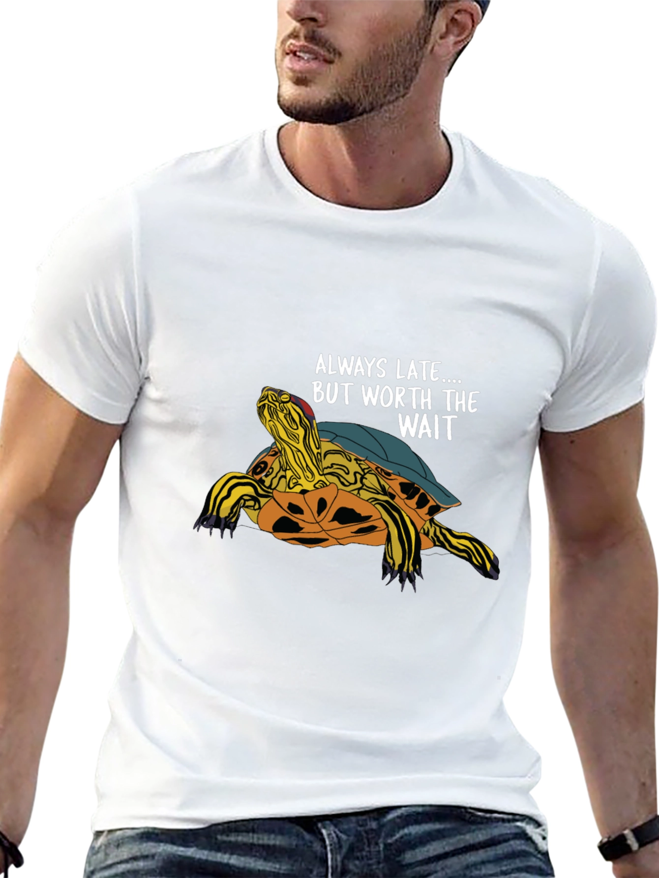 Black Always Late Turtle Graphic T-Shirt - Unisex Casual Top view 13