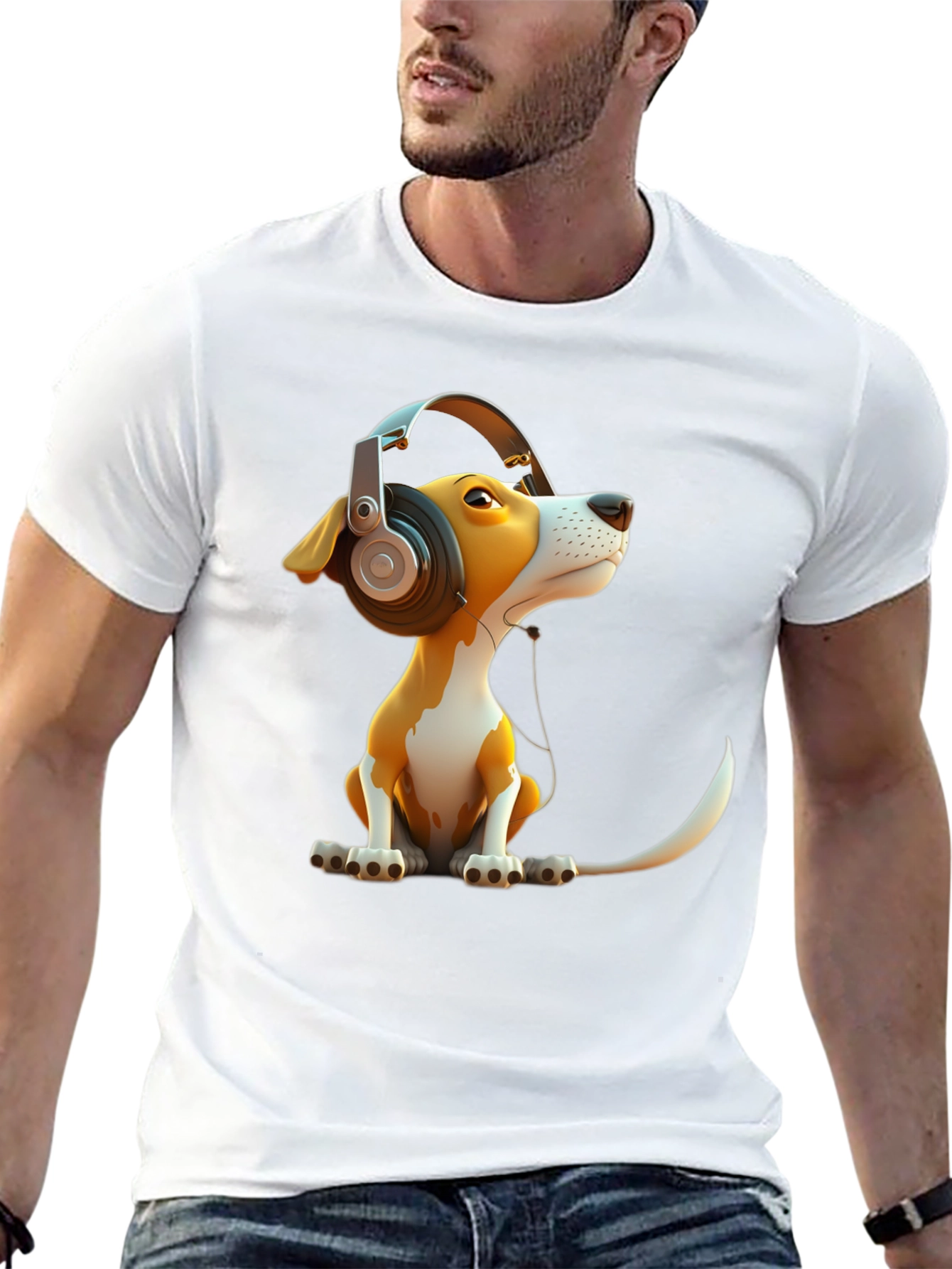 Black Dog with Headphones Graphic Tee view 13