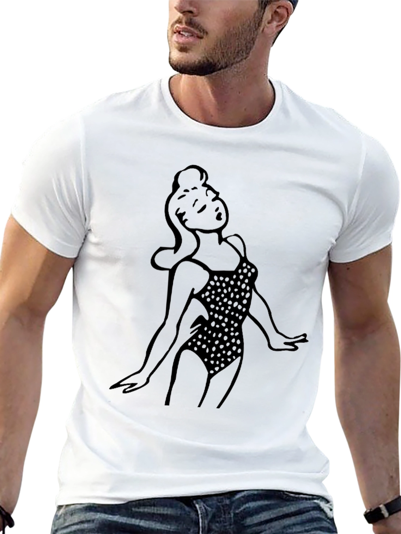 Black Retro Pin-Up Girl Black T-Shirt view 13