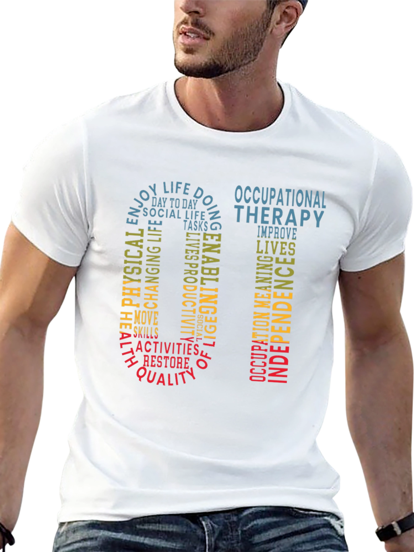 Black Occupational Therapy Word Art T-Shirt view 13