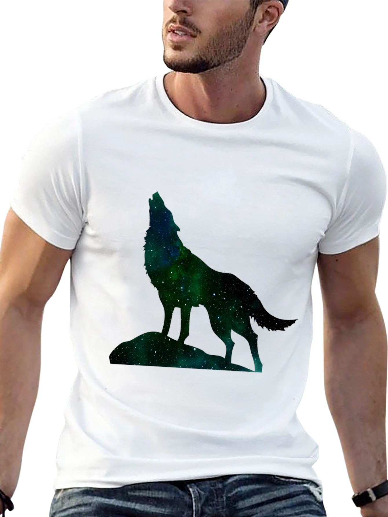 Black Galaxy Wolf Graphic Tee - Black Cotton Blend view 13