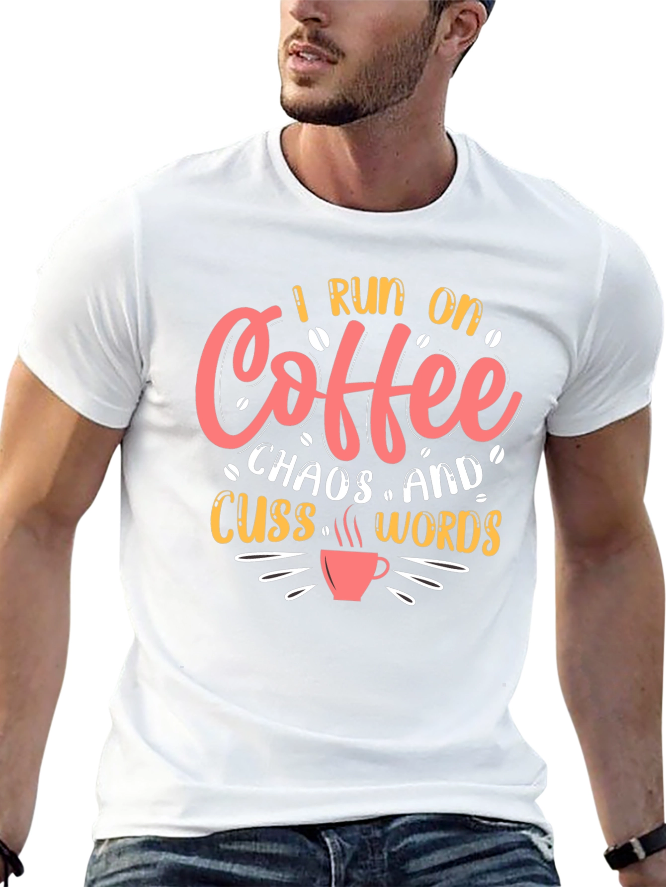 Black I Run on Coffee, Chaos & Cuss Words T-Shirt view 13