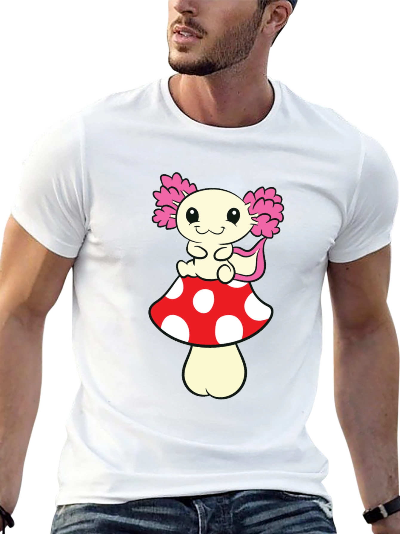 Black Axolotl Mushroom T-Shirt - Cute Cartoon Tee view 13
