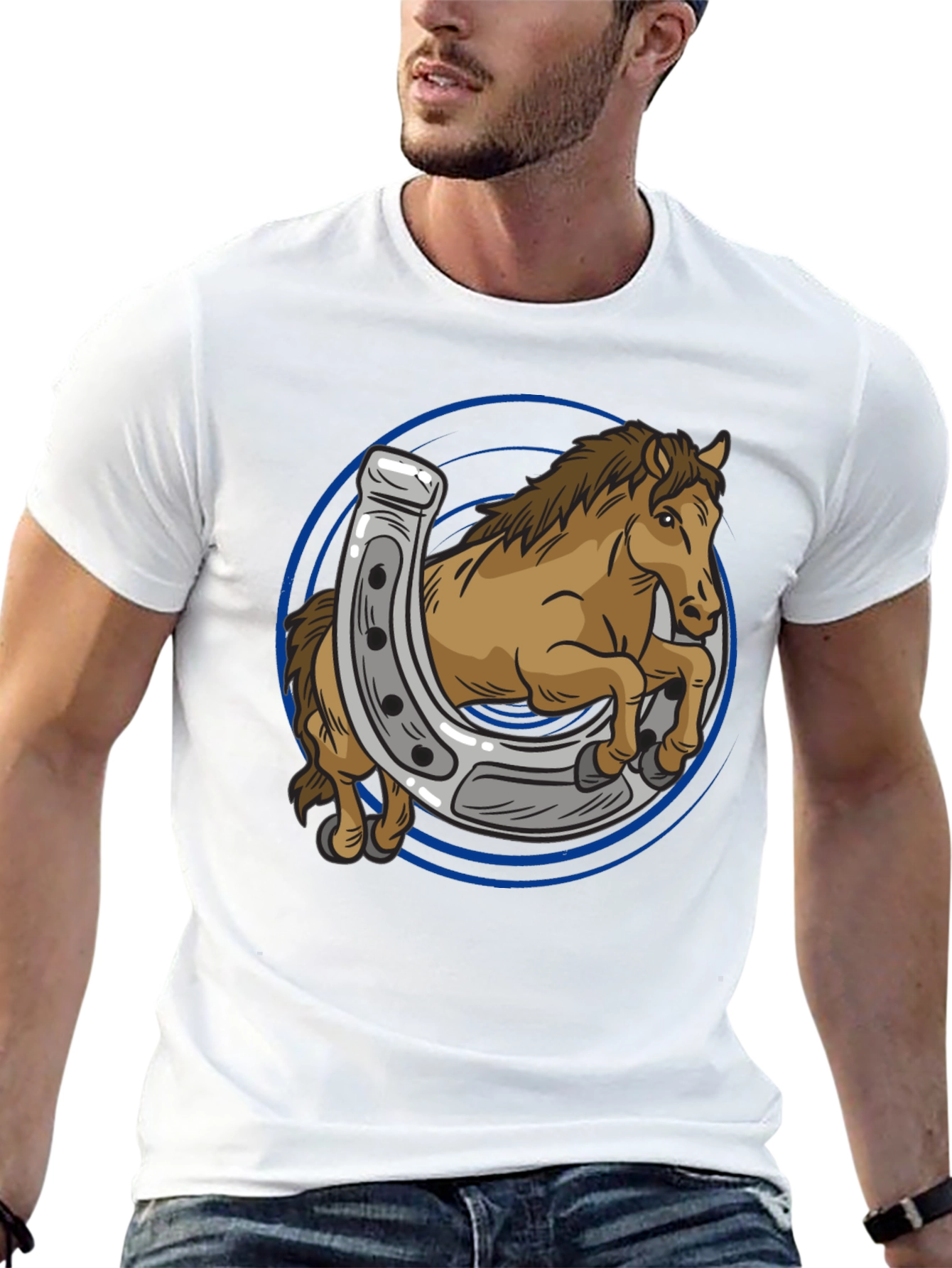 Black Horse and Horseshoe Graphic T-Shirt view 13