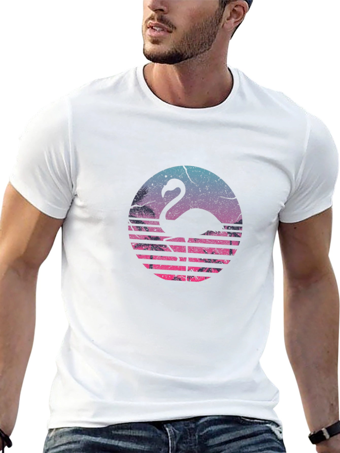 Black Retro Flamingo Graphic T-Shirt - Black view 13