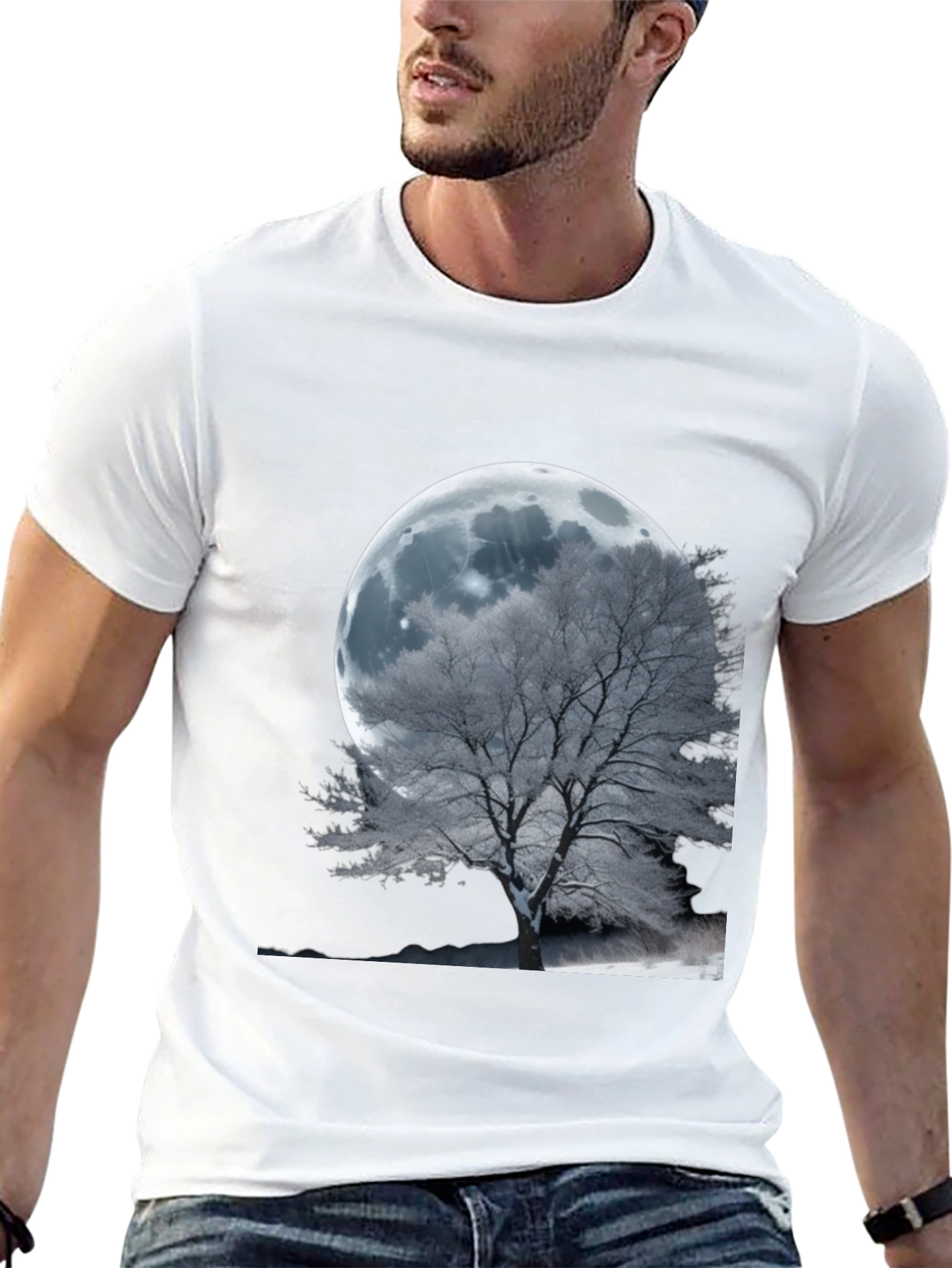 Black Moonlit Tree Graphic T-Shirt - Unique Design view 13