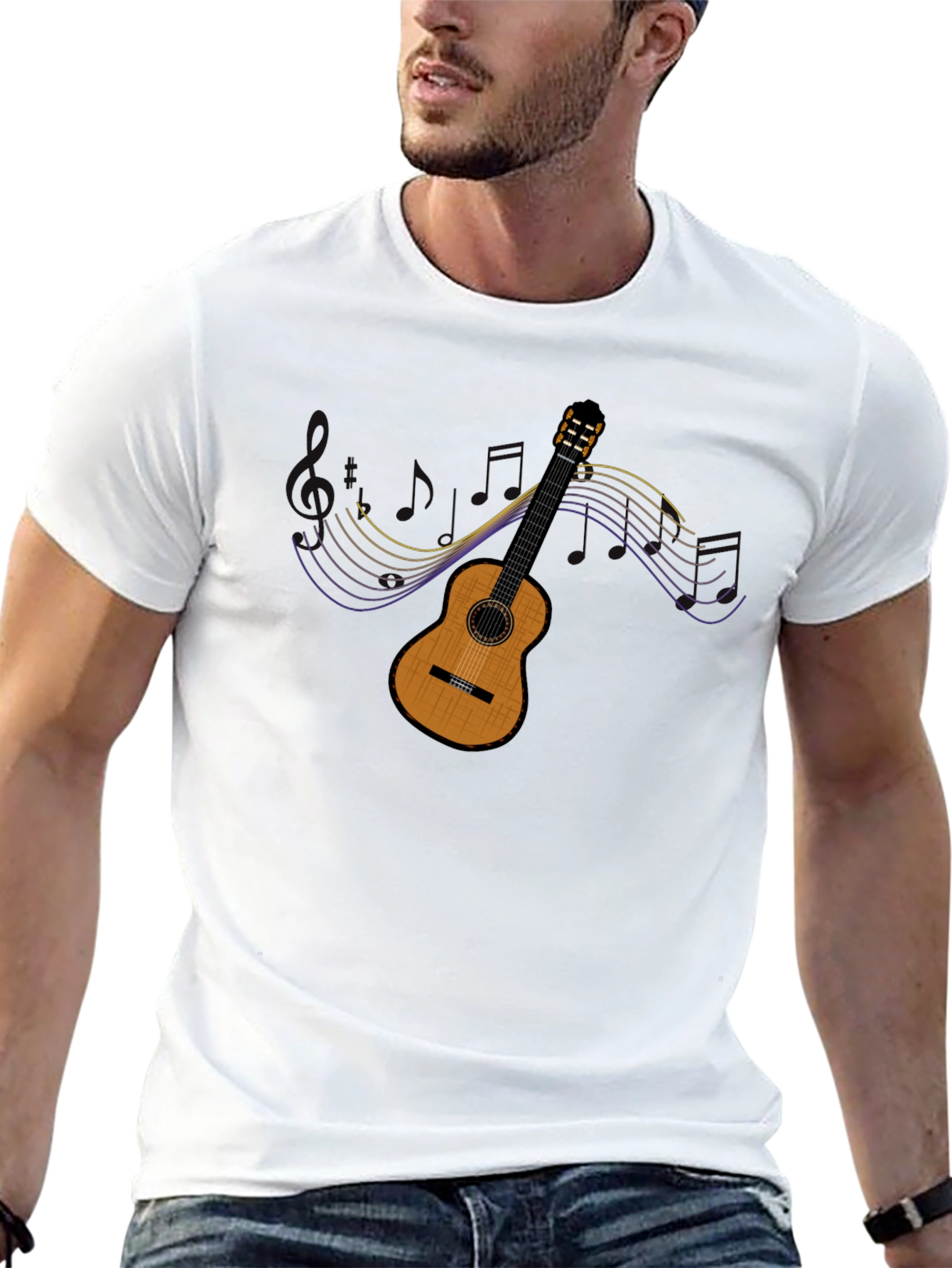 Black Guitar Music Graphic Black T-Shirt view 13