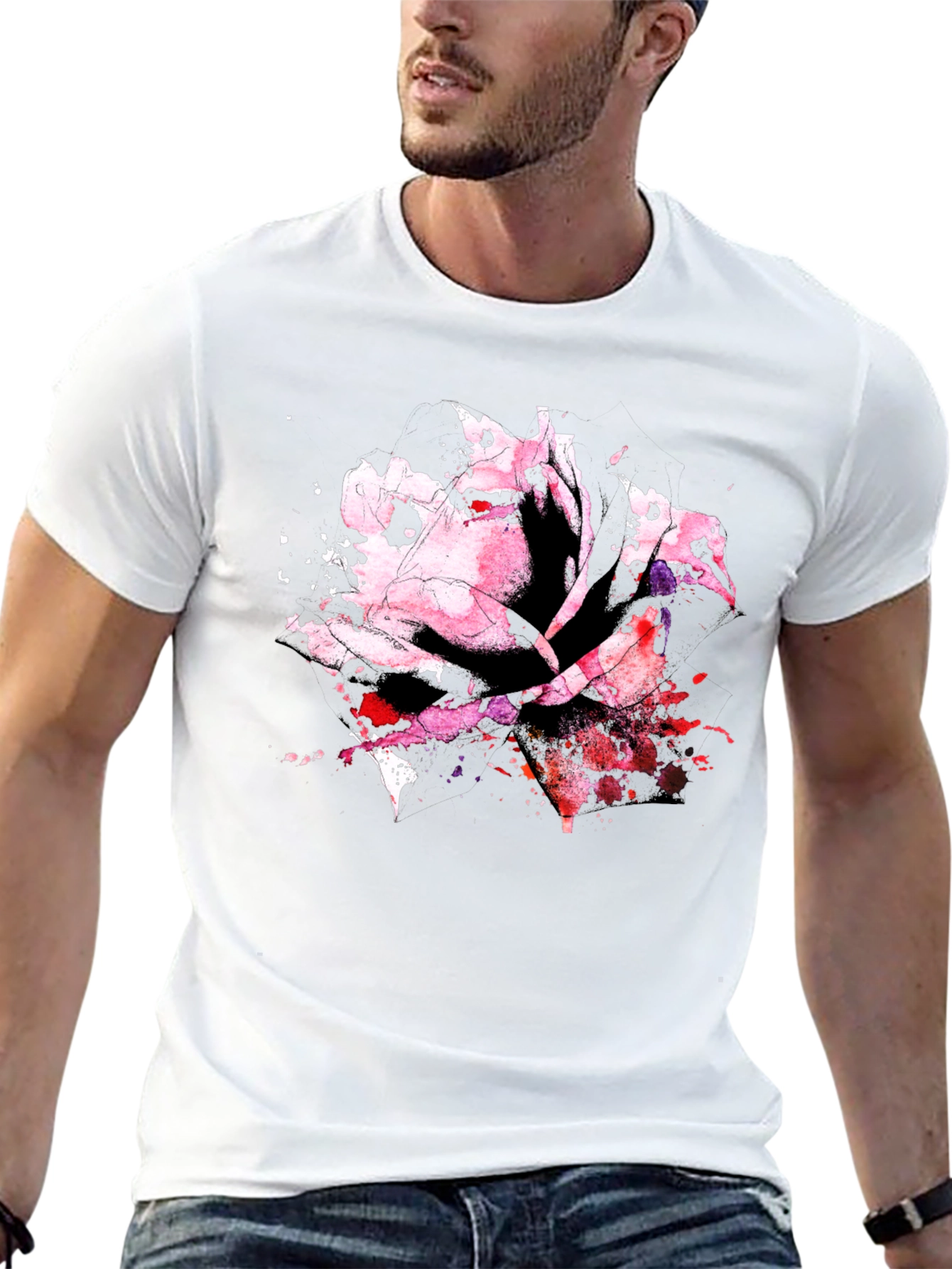 Black Rose Watercolor Black T-Shirt view 13