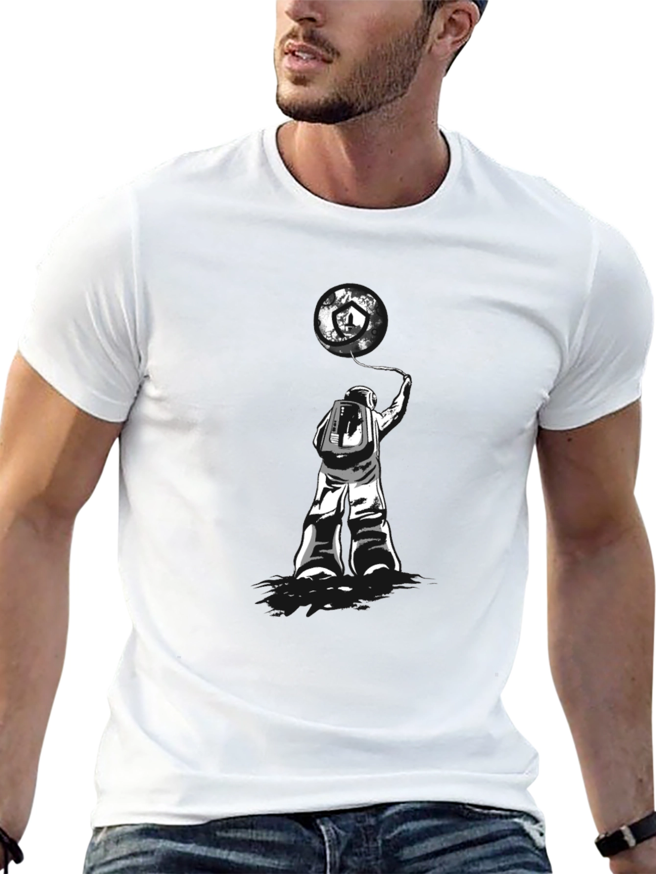 Black Astronaut Earth Balloon Graphic Tee - Trendy Black T-Shirt view 13